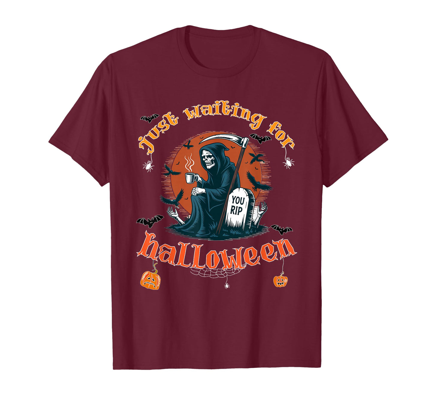 Just Waiting for Halloween Skeleton Coffee Lover Design T-Shirt