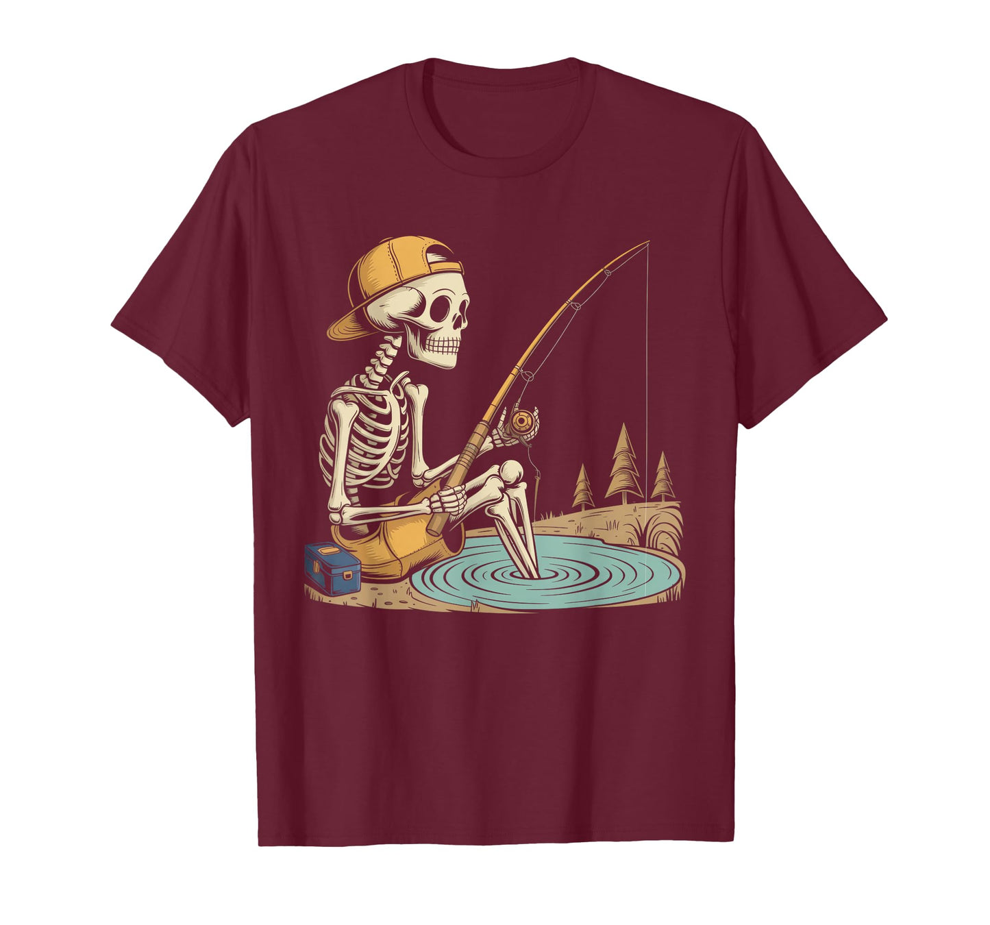Skeleton Fishing Halloween Costume Funny Fishing Boys Kids T-Shirt