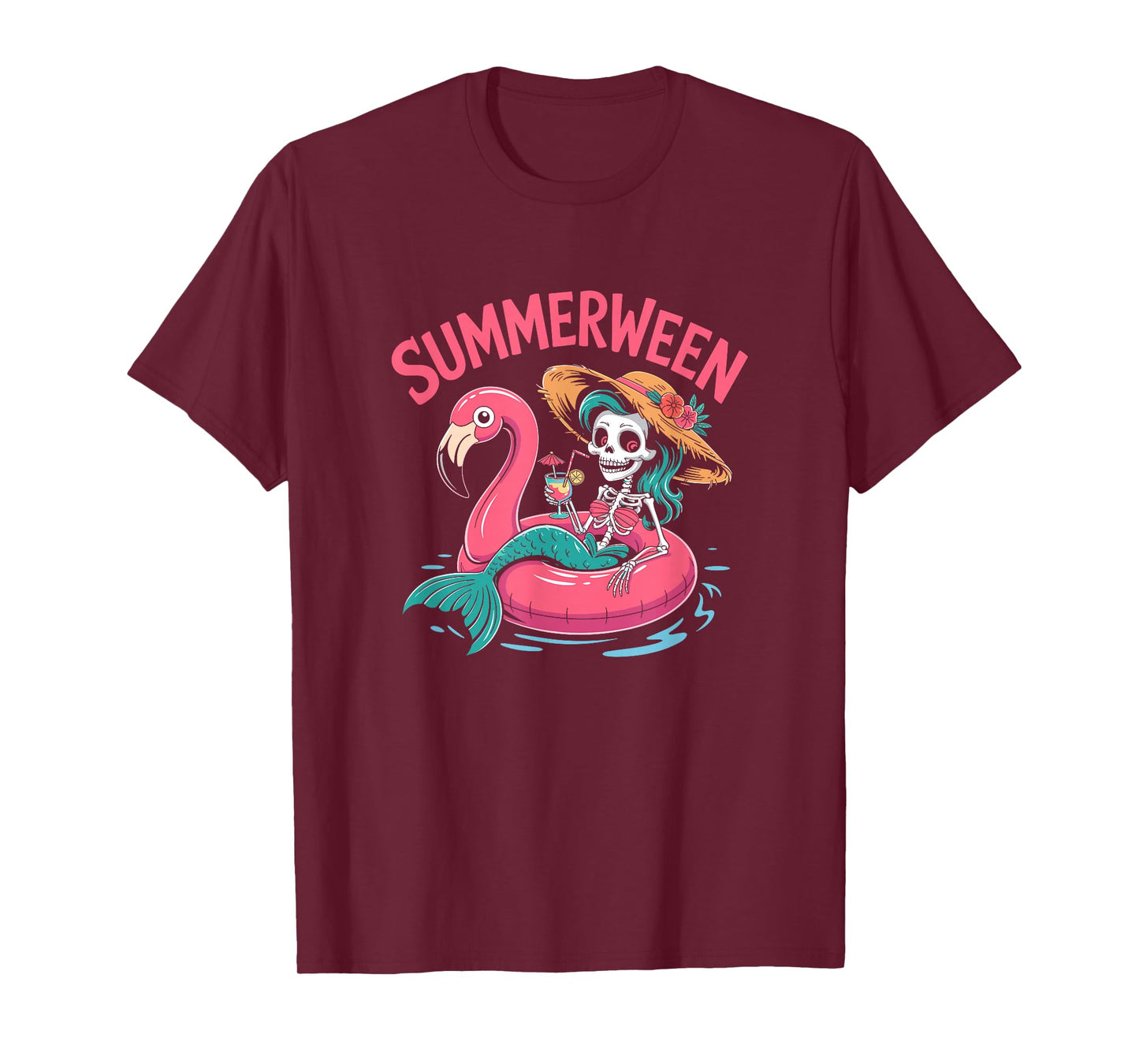 Summerween Vibes Spooky Summer Mermaid Skeleton Halloween T-Shirt