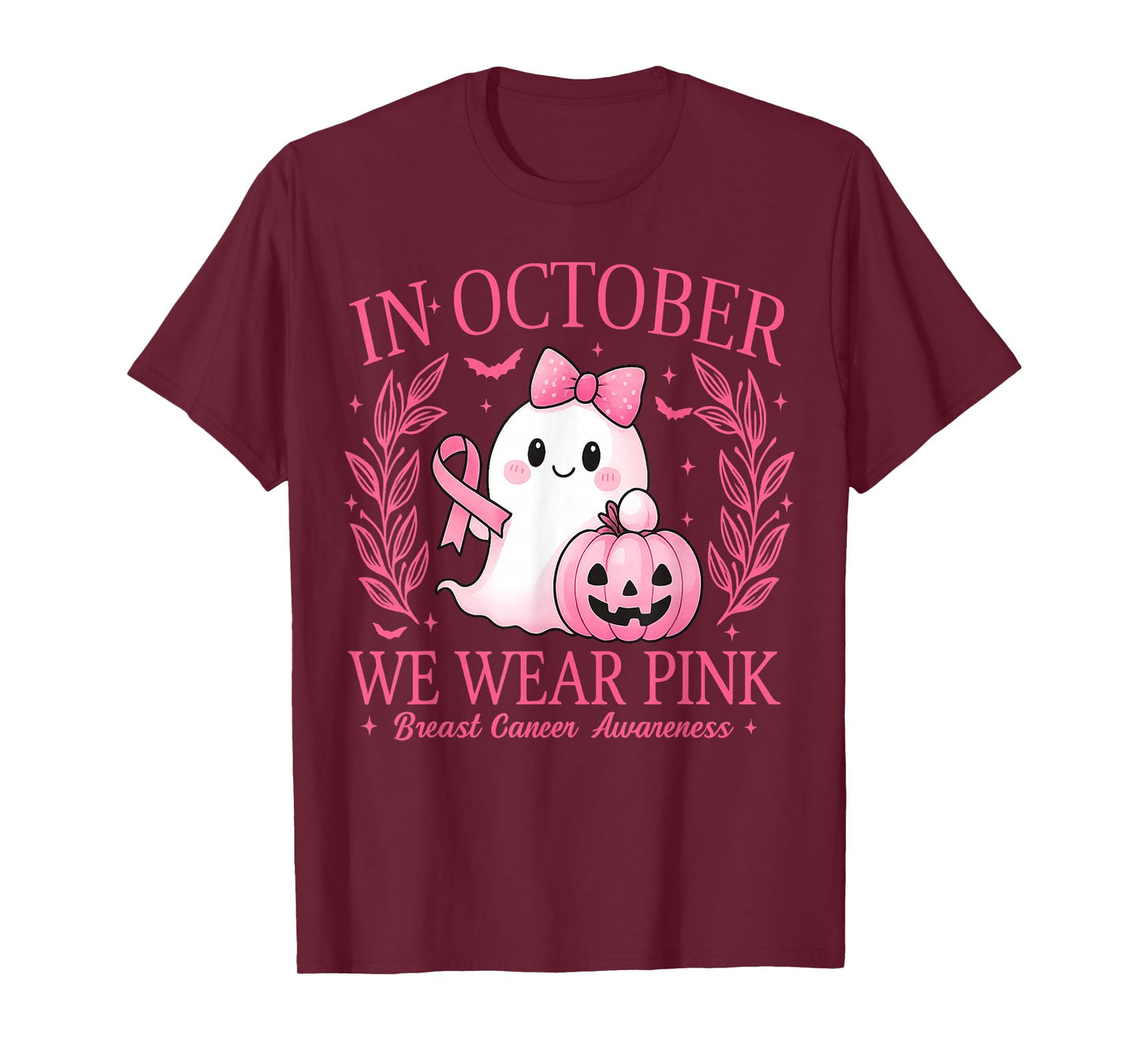 in October We Wear Pink Ghost Boo Breast Cancer Awareness T-Shirt