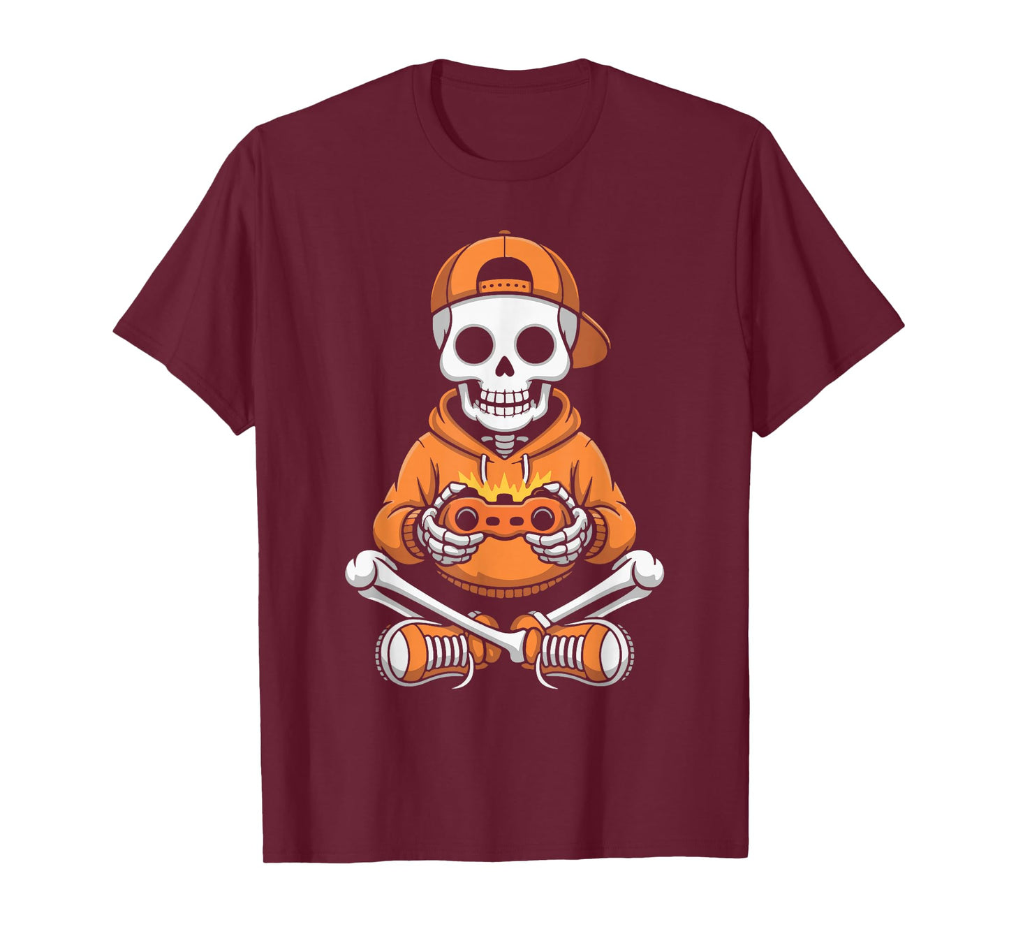 Spooky Skeleton Video Game Halloween Gaming Gamer Boys Men T-Shirt