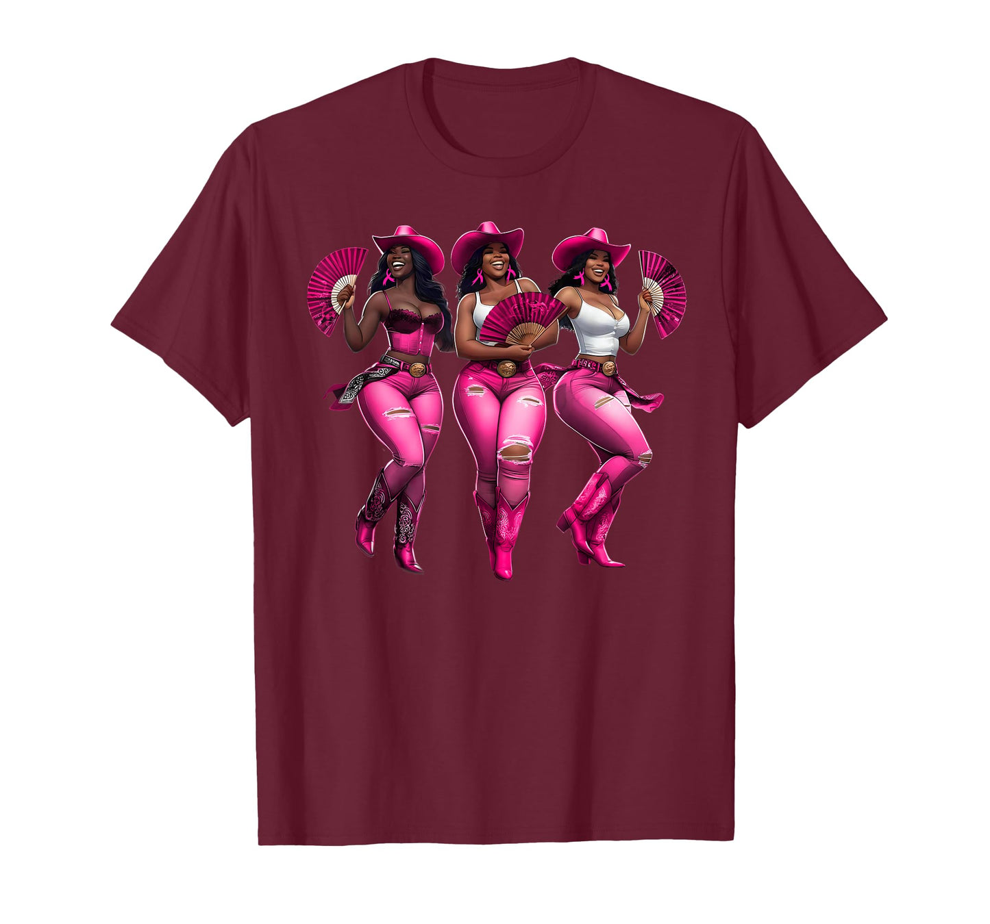 Black Women Cowgirl Western Pink Breast Cancer Awareness T-Shirt