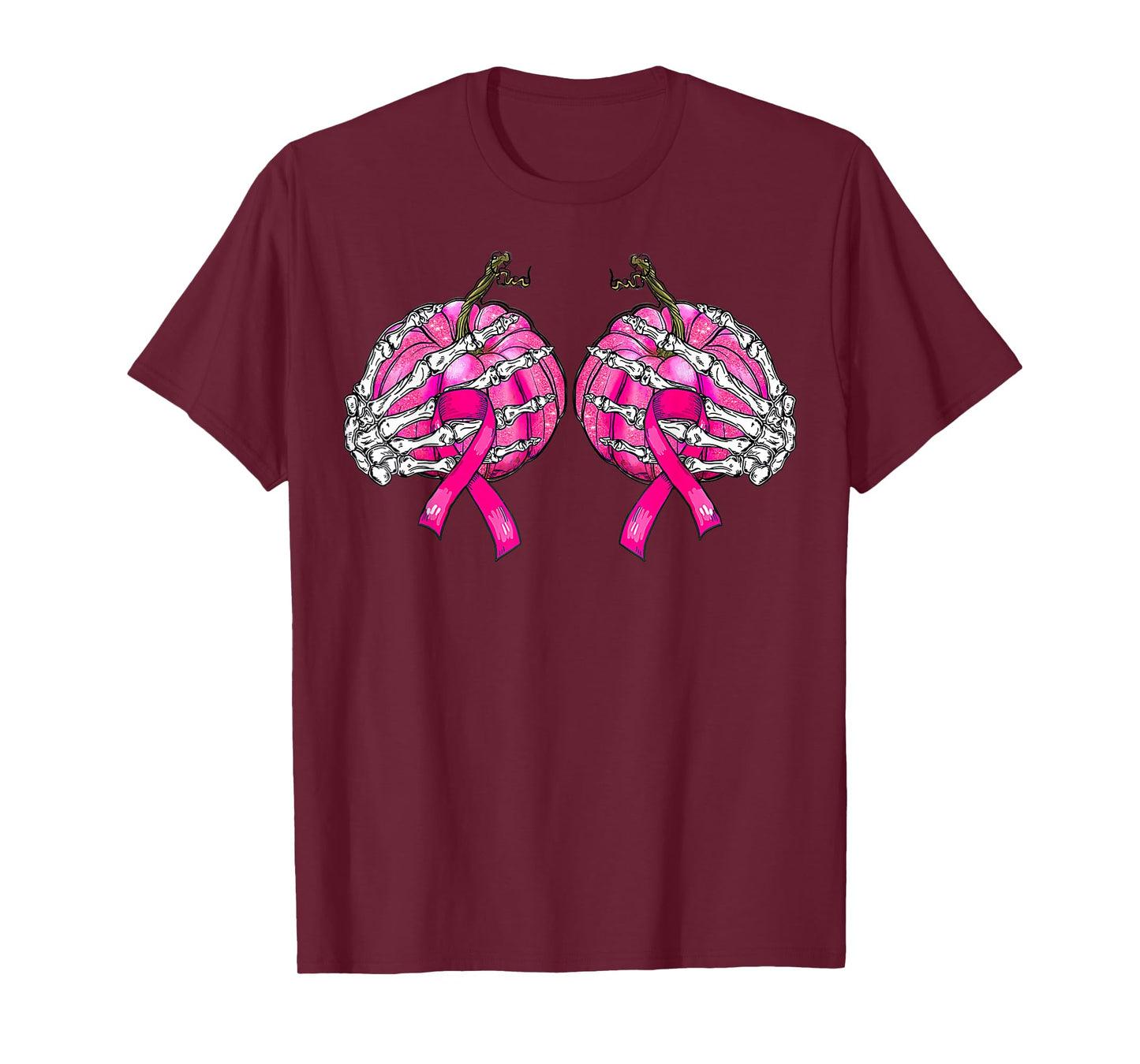 Skeleton Hand Boobs Pumpkin Breast Cancer Halloween Women T-Shirt