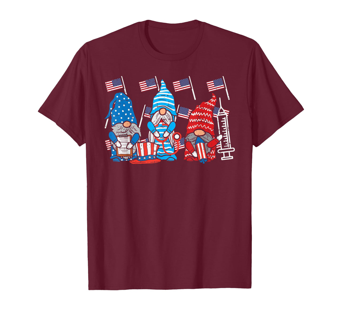 American Gnomes Nurse 4th Of July Scrub Top Patriot Women T-Shirt