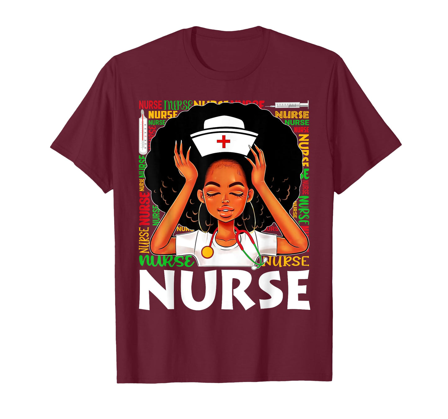 Black Nurse Afro Woman Juneteenth Black History Month T-Shirt