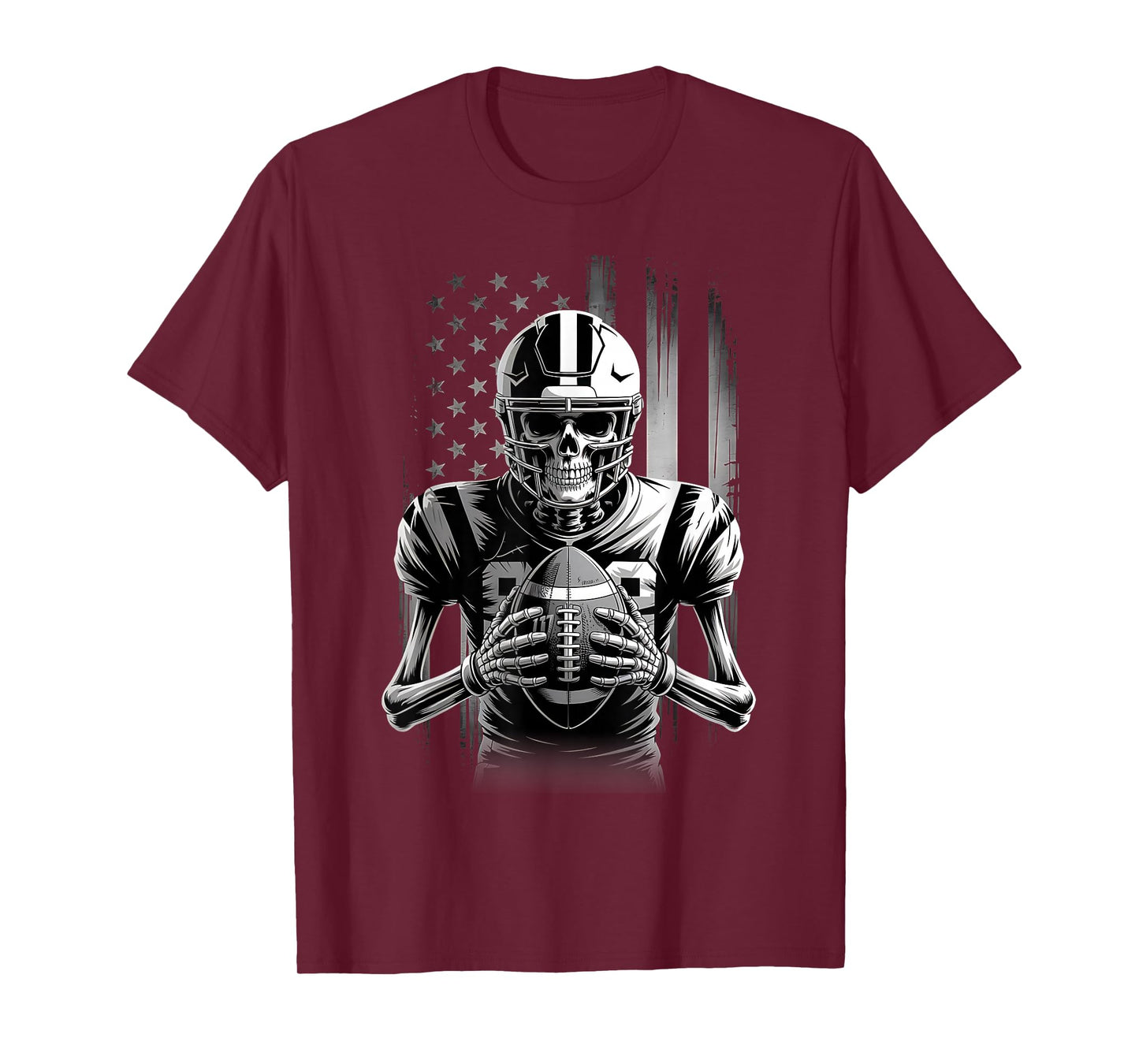 American Football Skeleton USA Flag Halloween Men Teens Boys T-Shirt