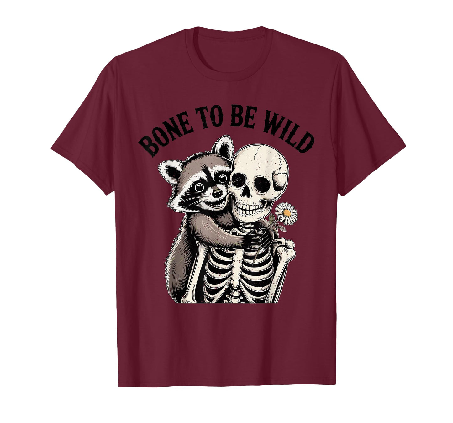 Funny Raccoon Hugging Skeleton Halloween Costume T-Shirt