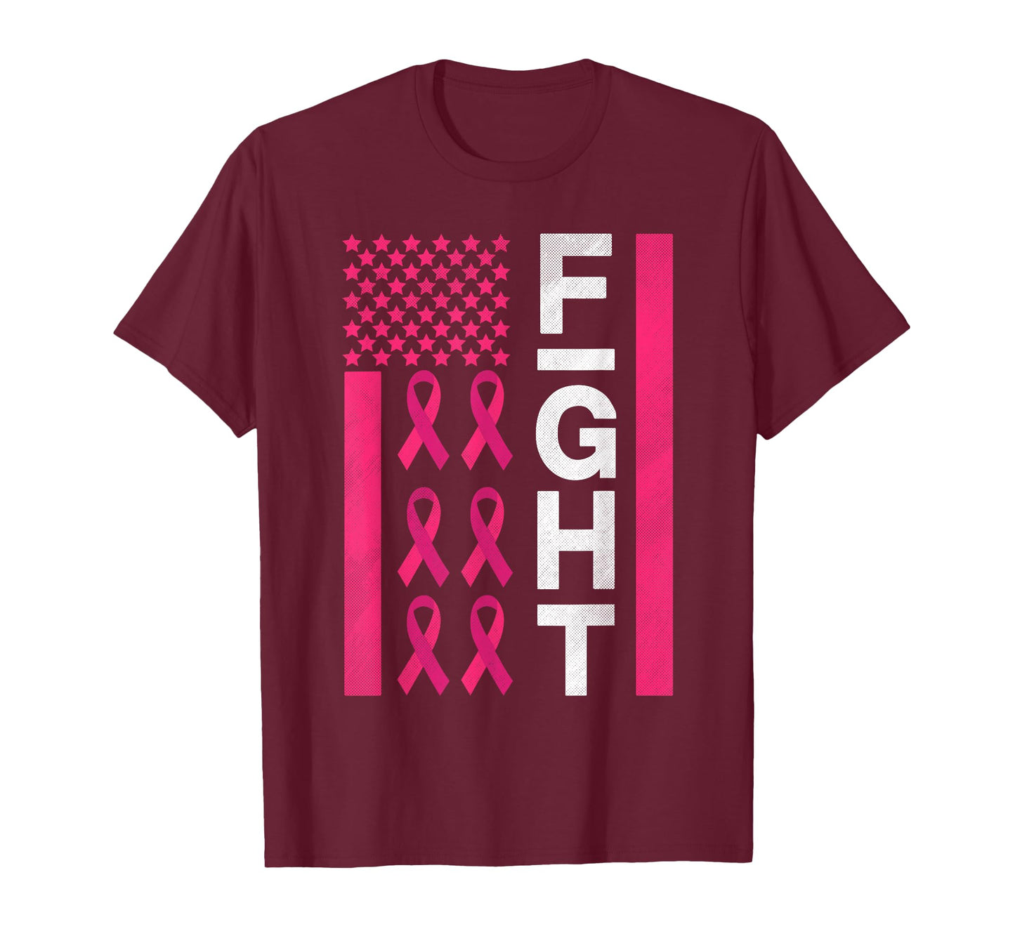Fight Breast Cancer Awareness with American Flag Design T-Shirt
