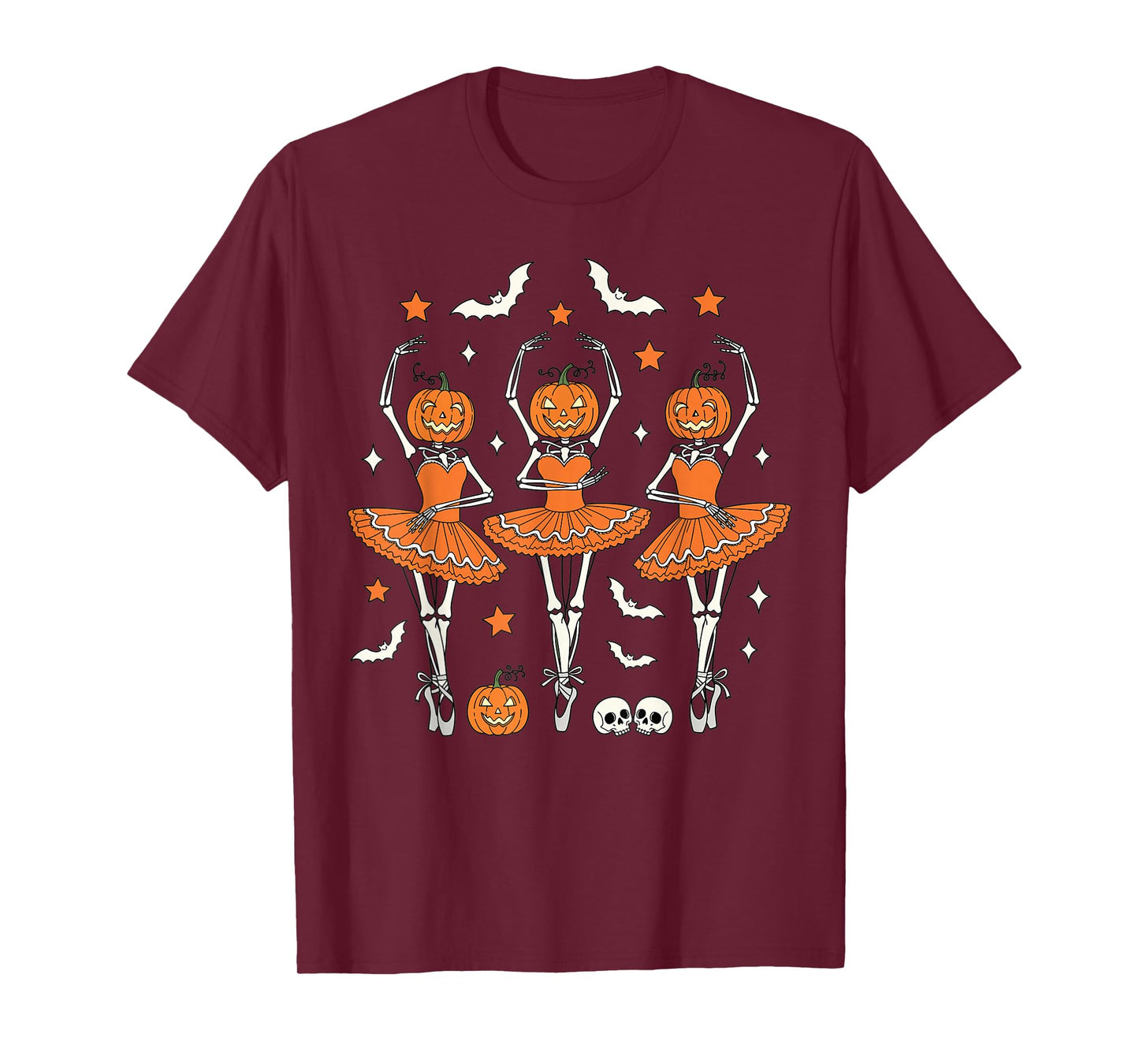 Pumpkin Skeleton Ballerina Halloween Spooky Dance T-Shirt
