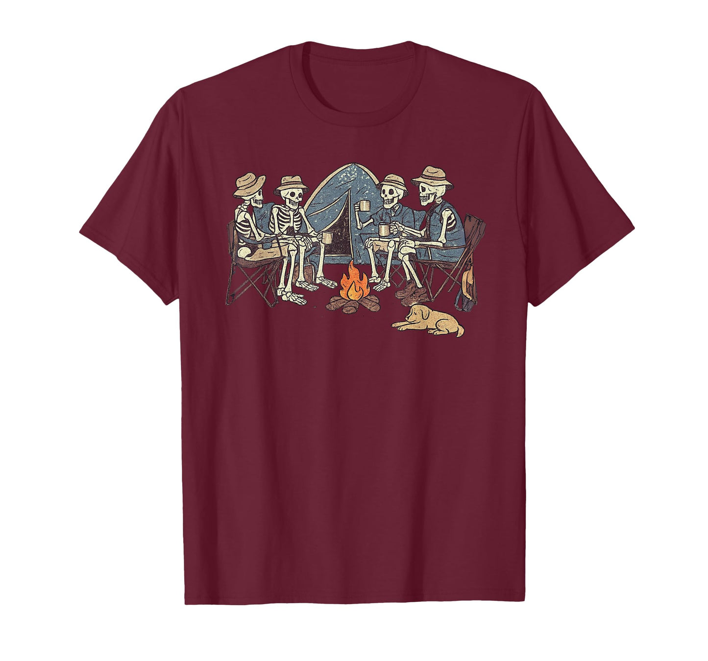 Vintage Halloween Skeleton Camping Funny Spooky Costume T-Shirt