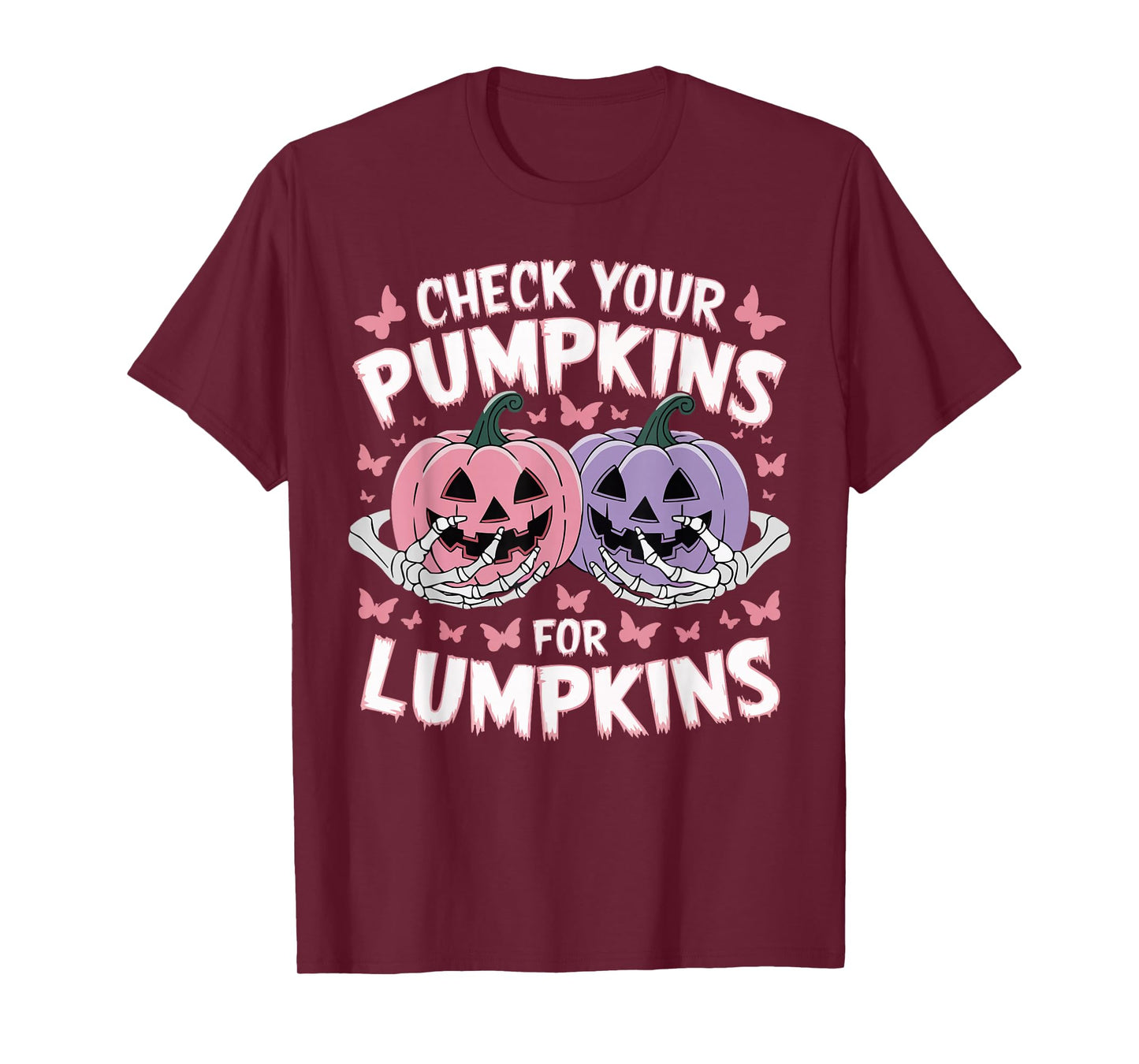 Check Your Pumpkins For Lumpkins Breast Cancer Halloween T-Shirt
