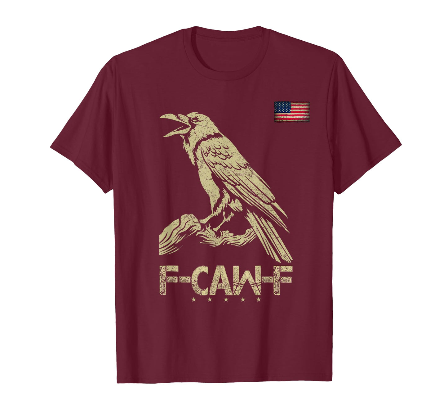 Black Crow, F-Caw-F Cow Bird Vintage American Flag (On Back) T-Shirt