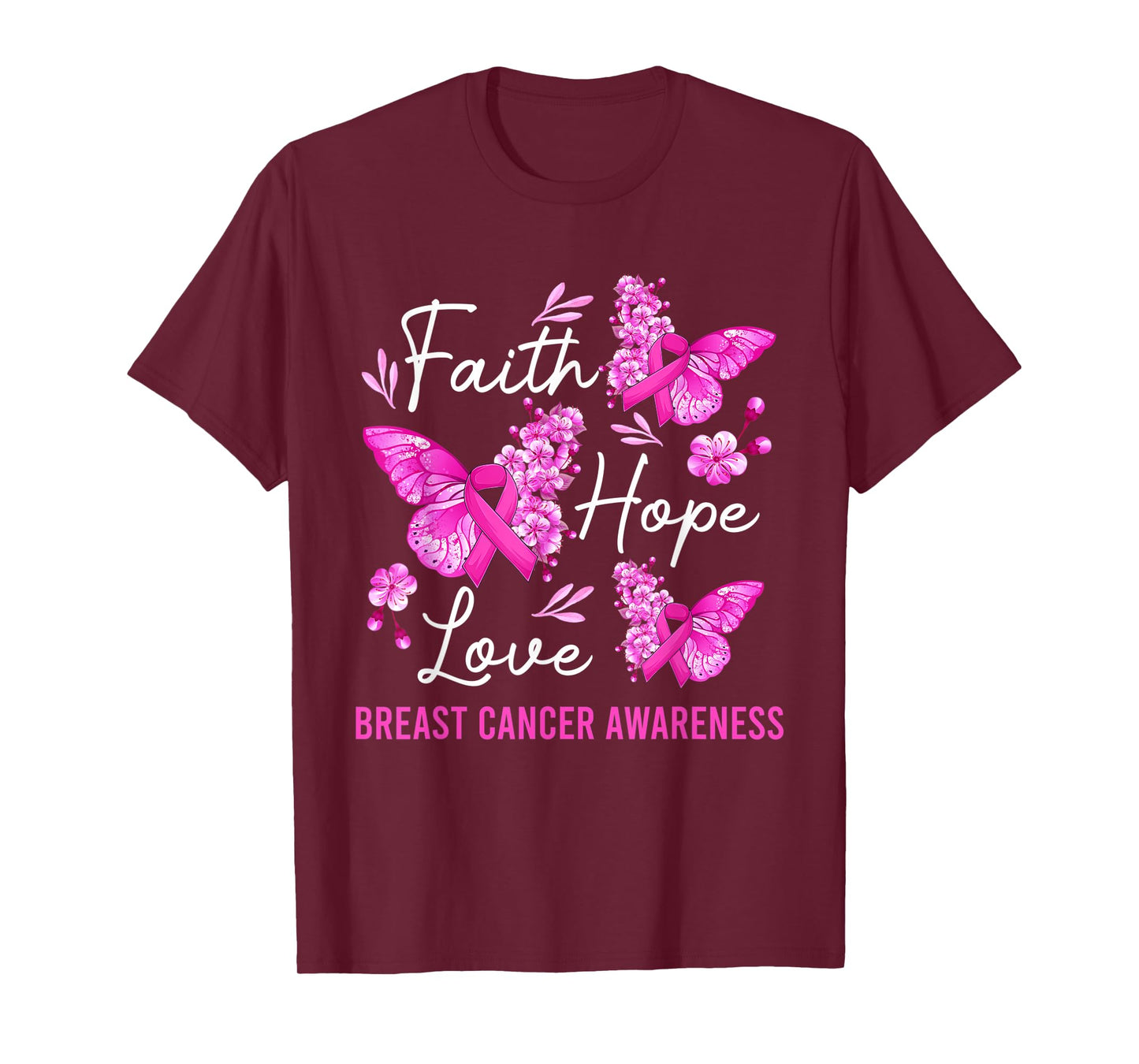 Butterfly Faith Hope Love Ribbon Breast Cancer Awareness T-Shirt