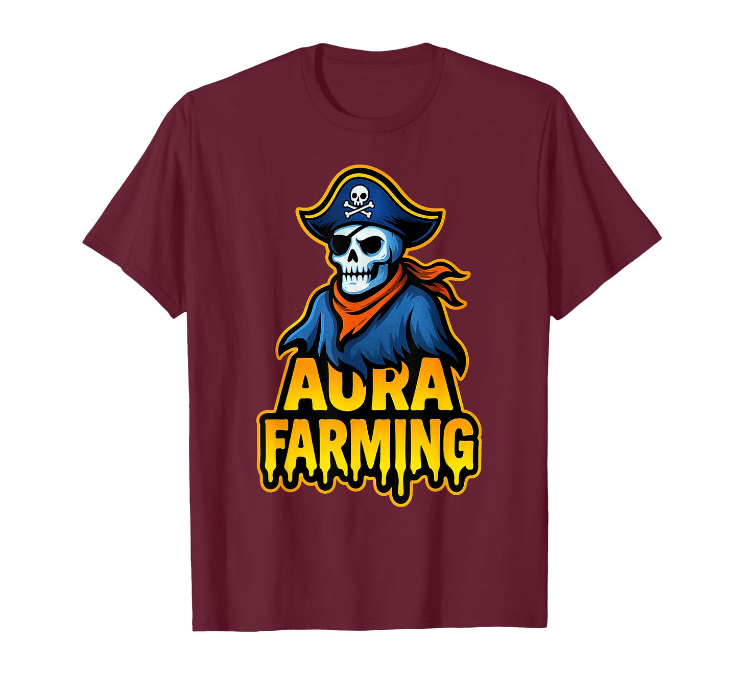 Funny Aura Farming Halloween Pirate Skeleton Teen Slang Rizz T-Shirt