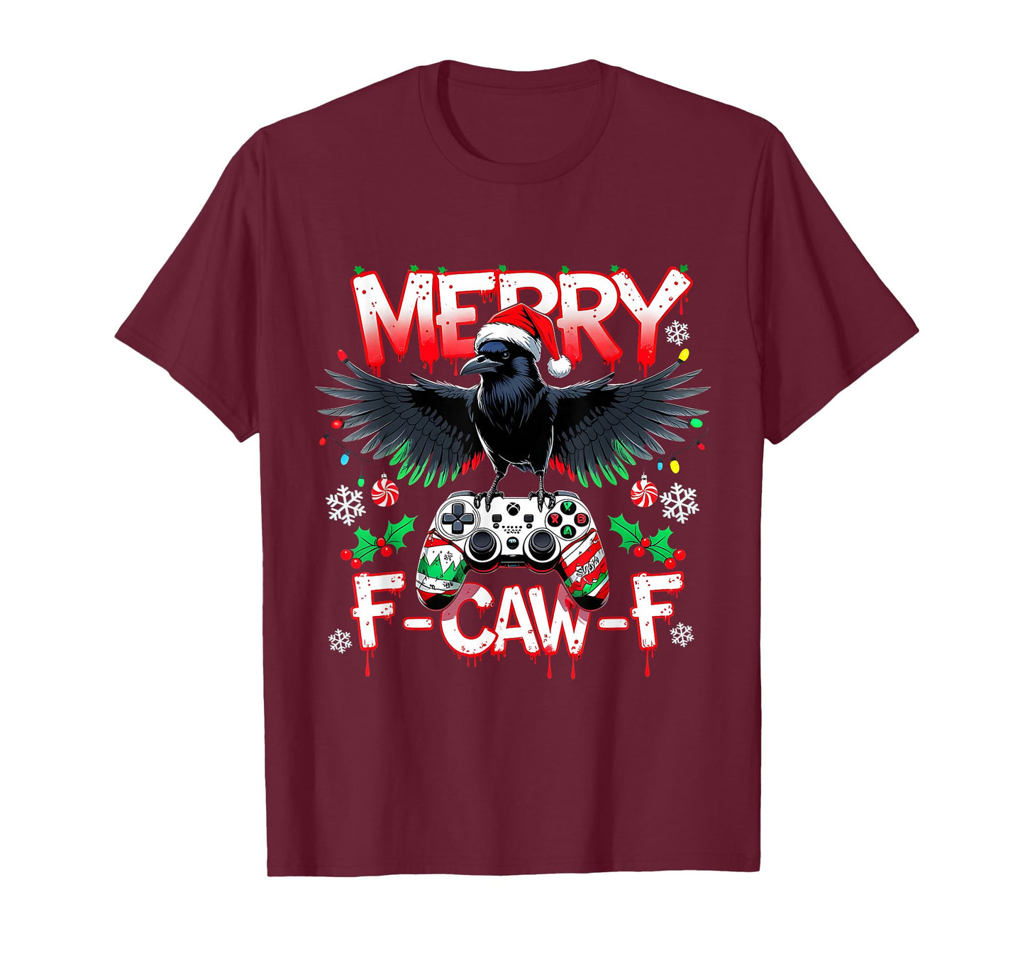 Merry F-Caw-F Gamer Crow Funny Christmas Holiday Tee T-Shirt