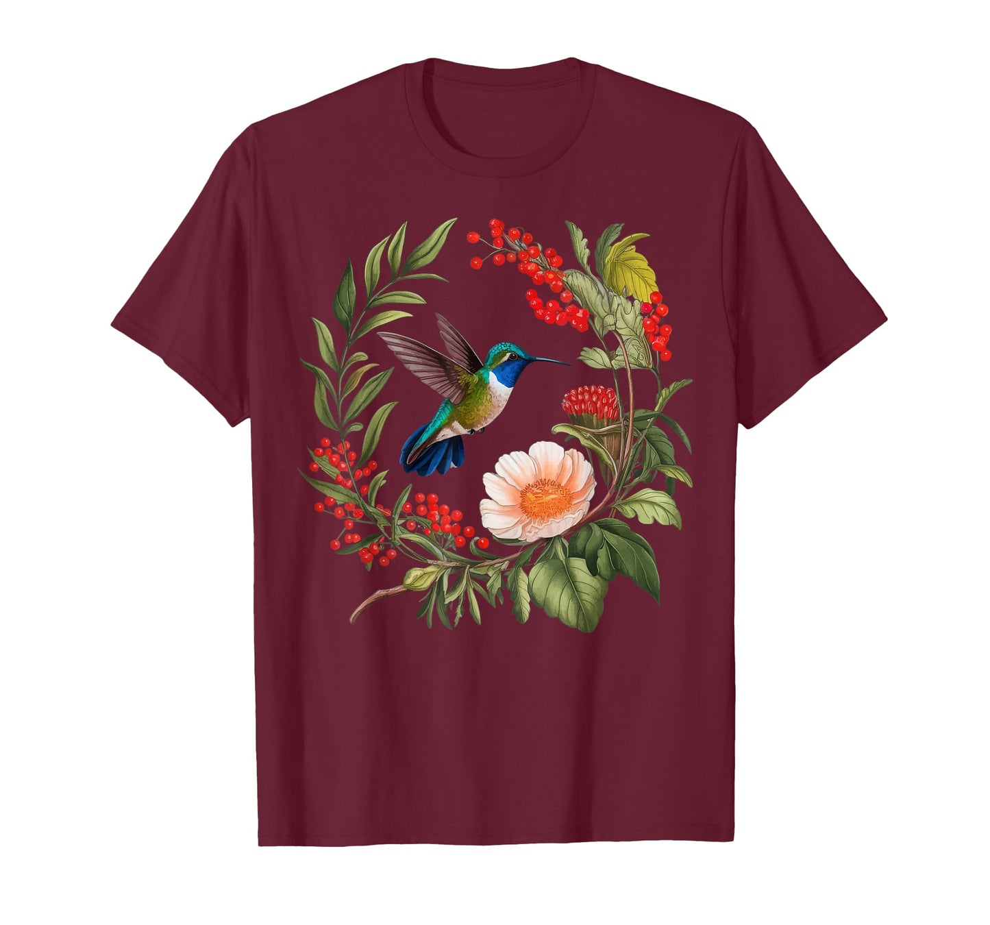 Hummingbird Floral Flower Botanist Hummingbird T-Shirt