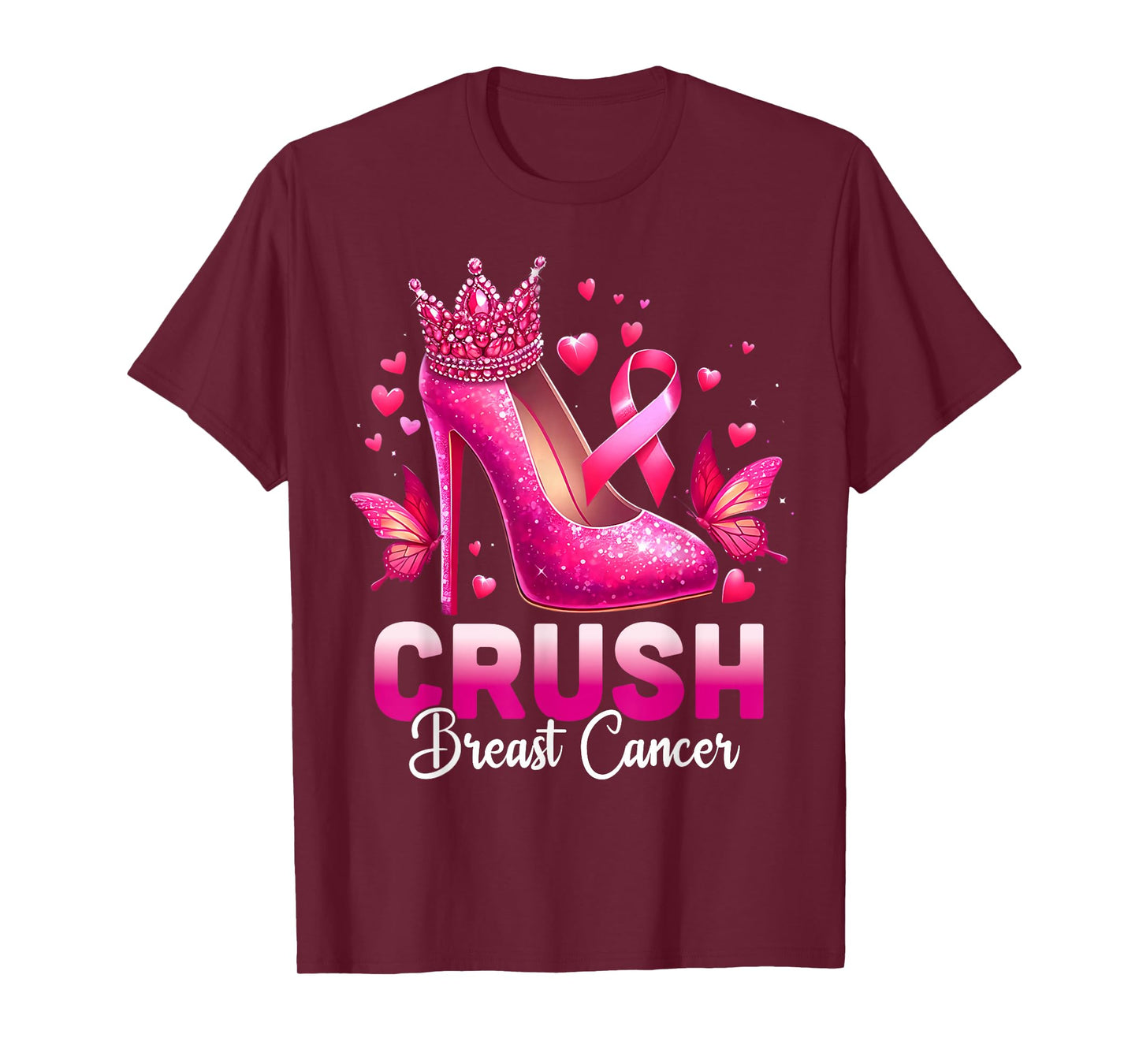Crush Breast Cancer Awareness Bling Pink Ribbon High Heel T-Shirt
