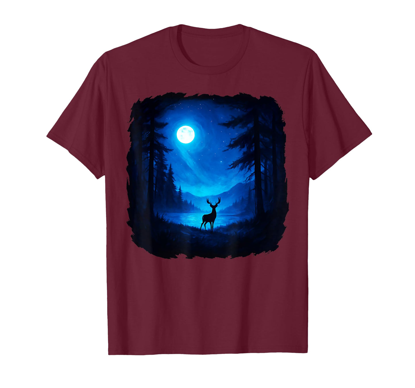 Retro Forest Deer Outdoors Nature Night Animal Graphic Art T-Shirt