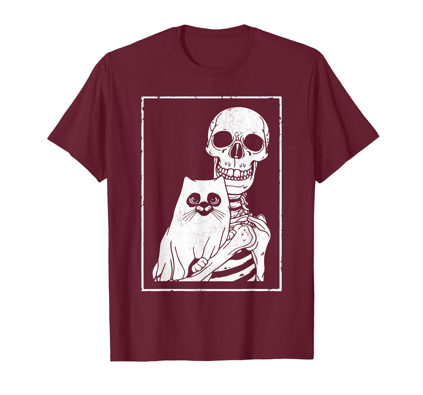 Skeleton Holding Cat Gothic Halloween Art T-Shirt
