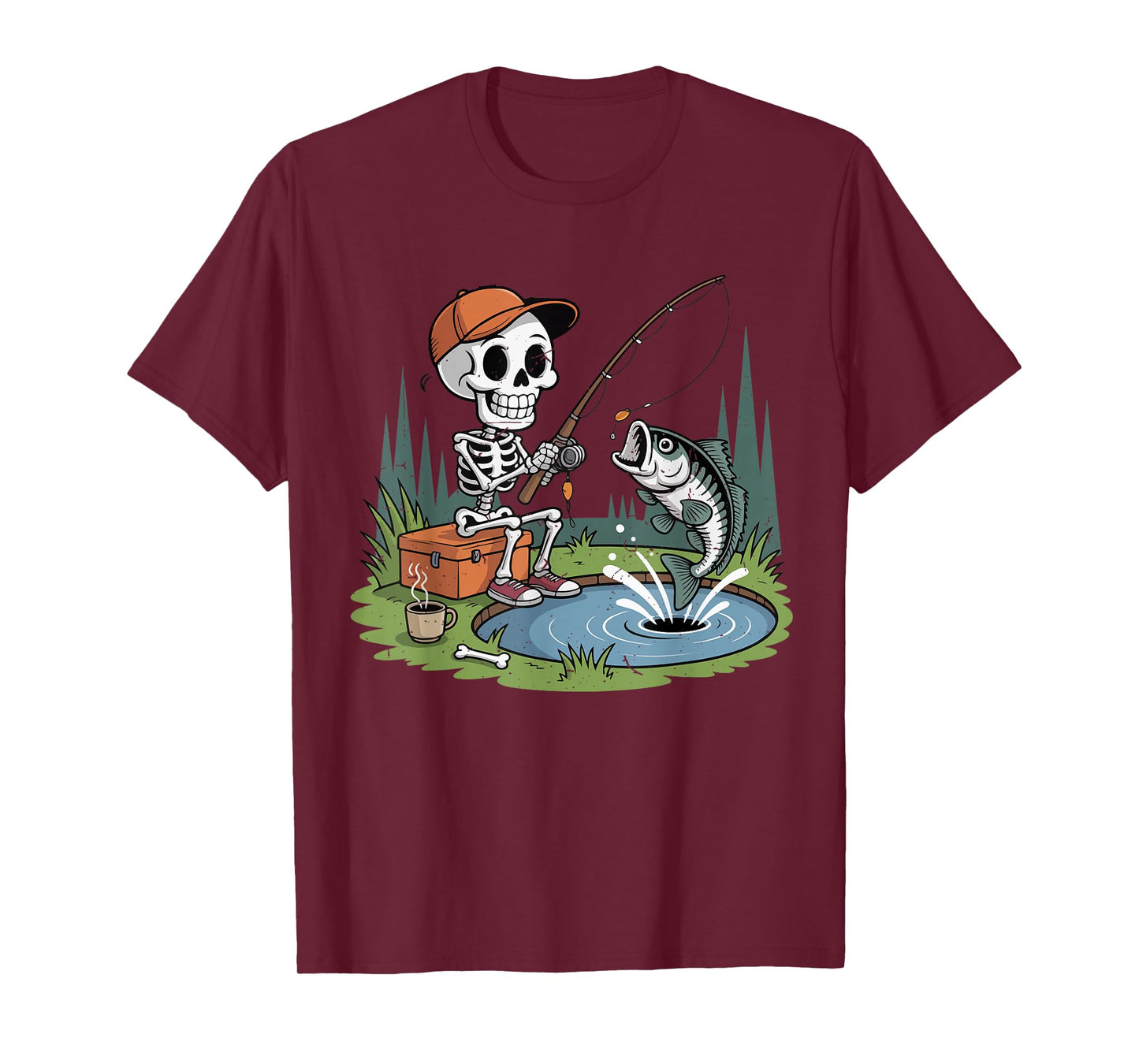Boy Skeleton Fishing Halloween Costume Funny Bass Fish Youth T-Shirt
