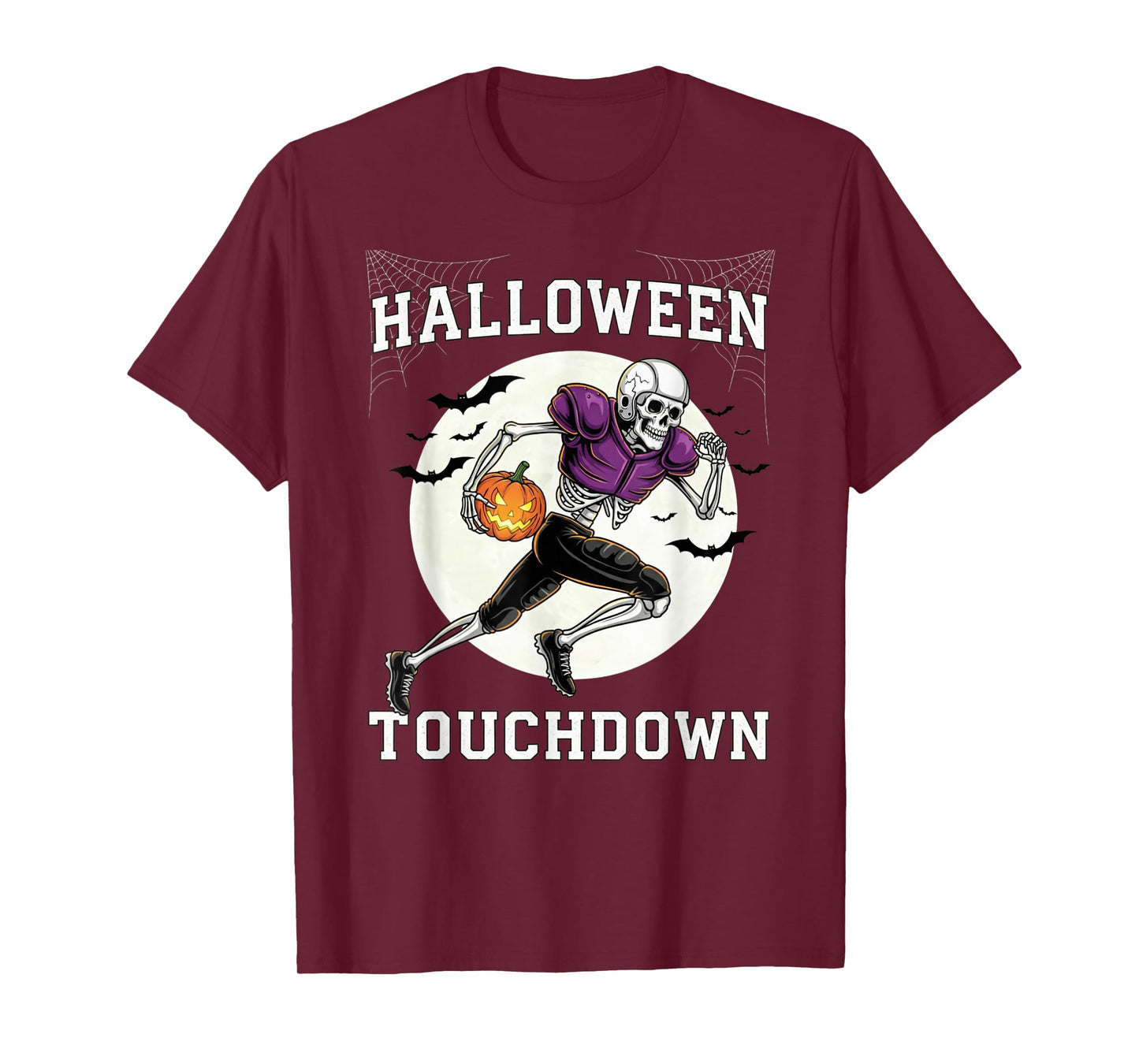 Halloween Football Player Skeleton Touchdown Pumpkin Costume T-Shirt