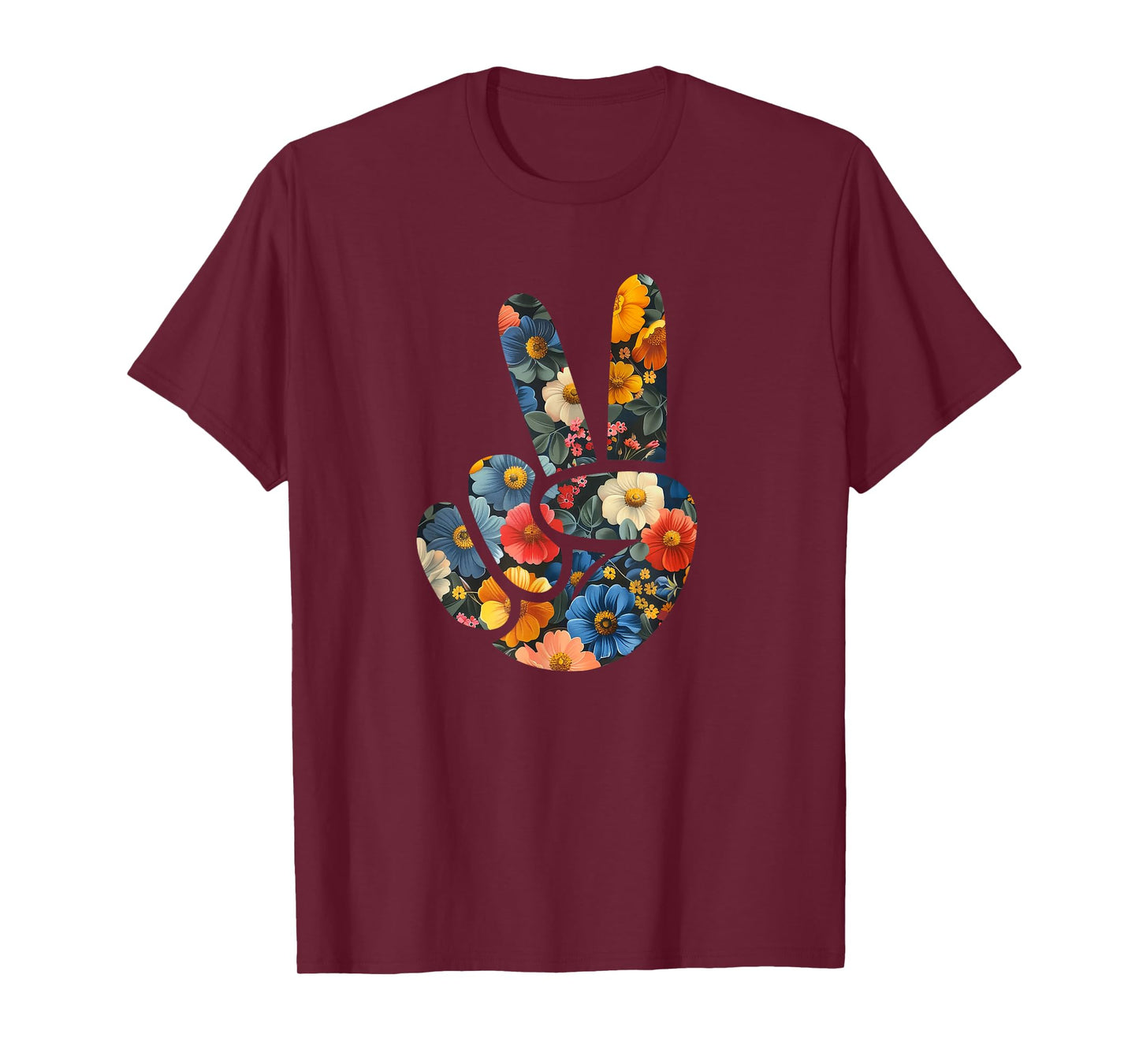 Elegant Silhouette Wildflowers Floral Peace Sign Hand T-Shirt