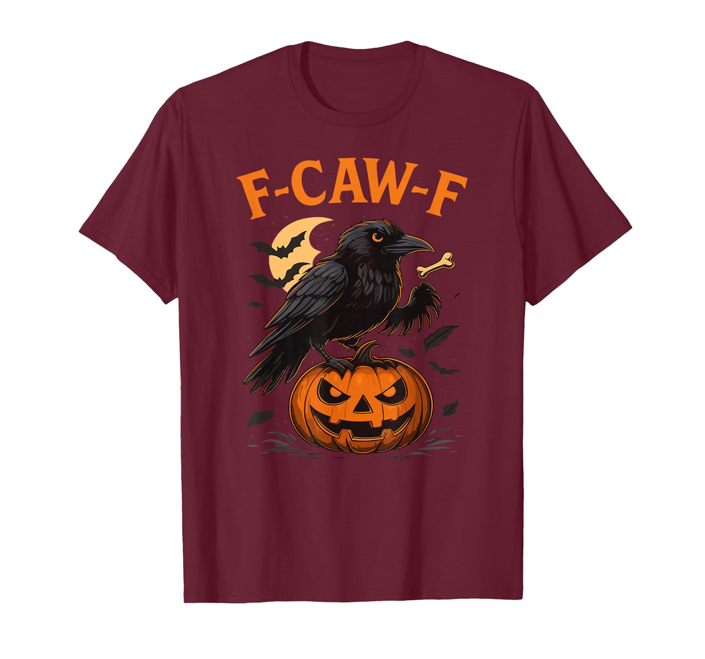 F-CAW-F Crow Halloween Raven On Pumpkin Spooky Moon Horror T-Shirt