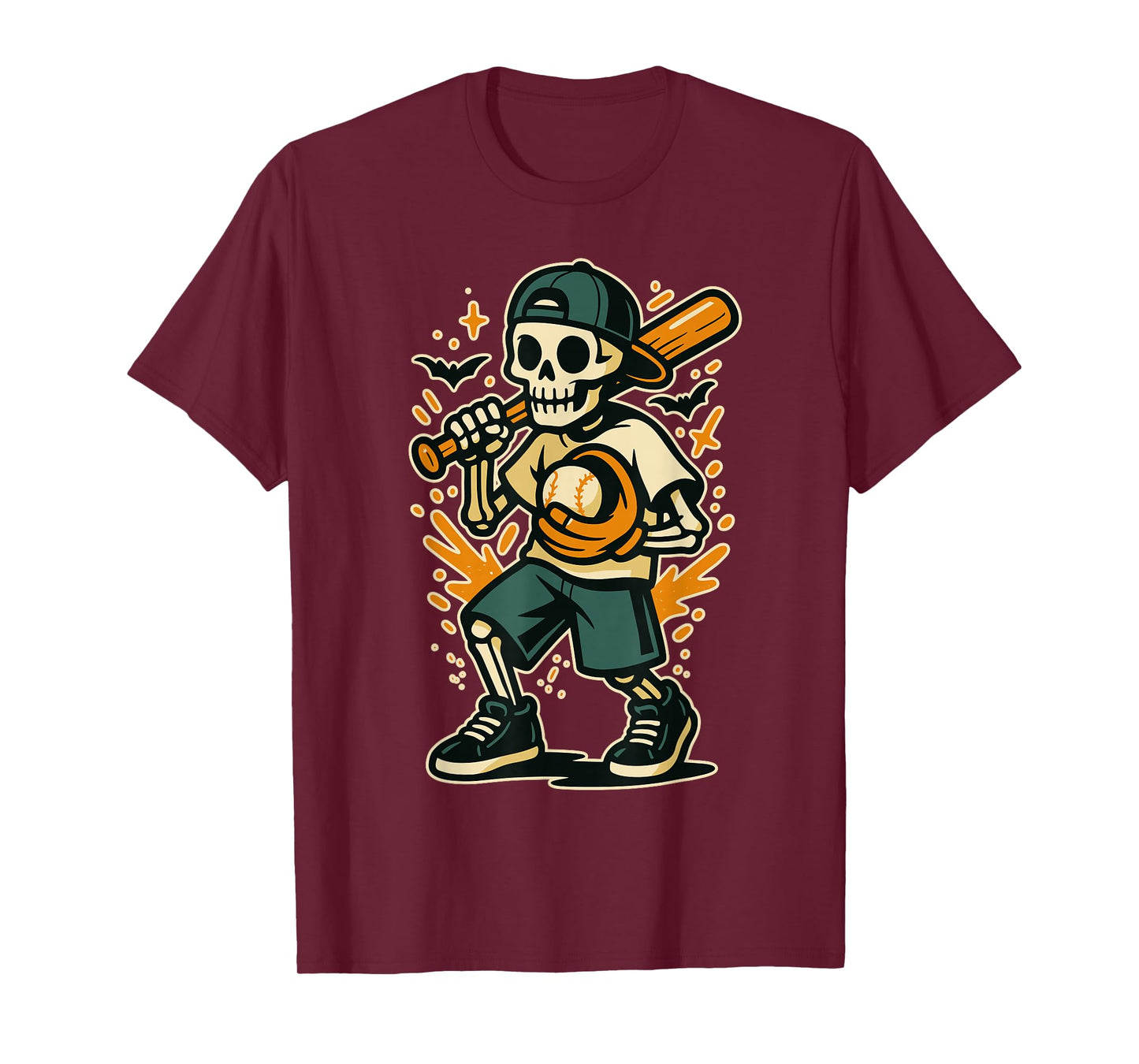 Funny Halloween Skeleton Baseball Costume Graphic T-Shirt