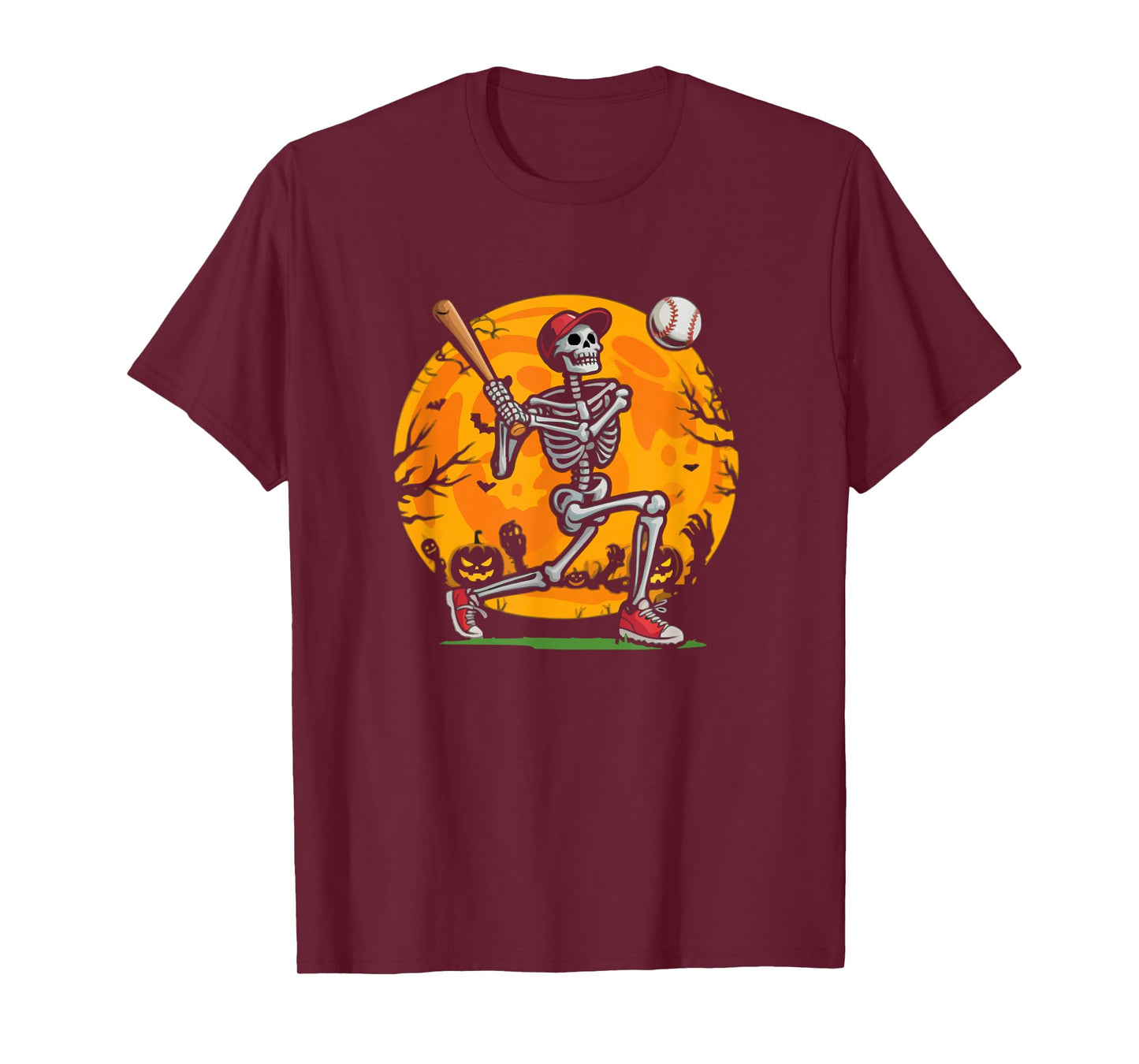 Halloween Baseball Skeleton Batter Pumpkin T-Shirt