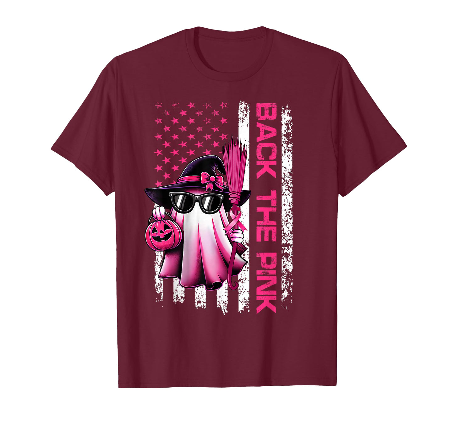 Back The Pink Breast Cancer Awareness Flag Ghost Halloween T-Shirt