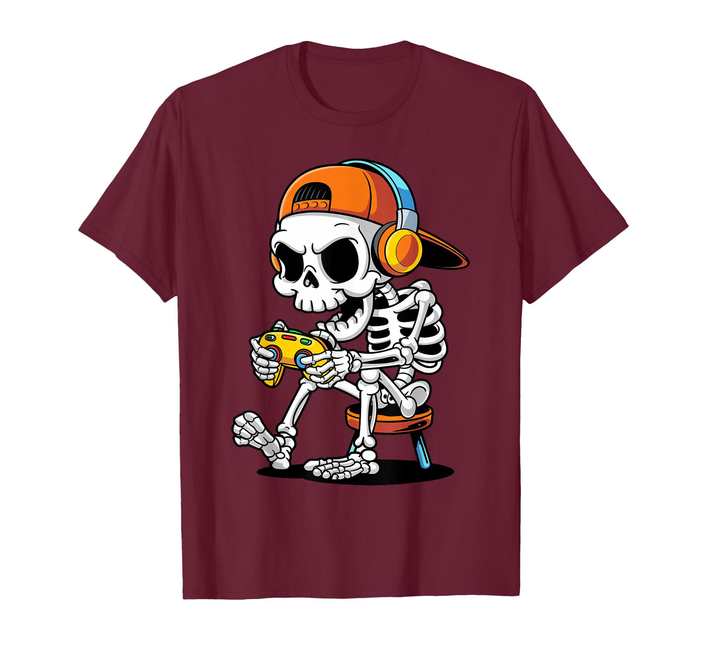 Skeleton Gamer Playing Video Games Halloween Trick or Treat T-Shirt