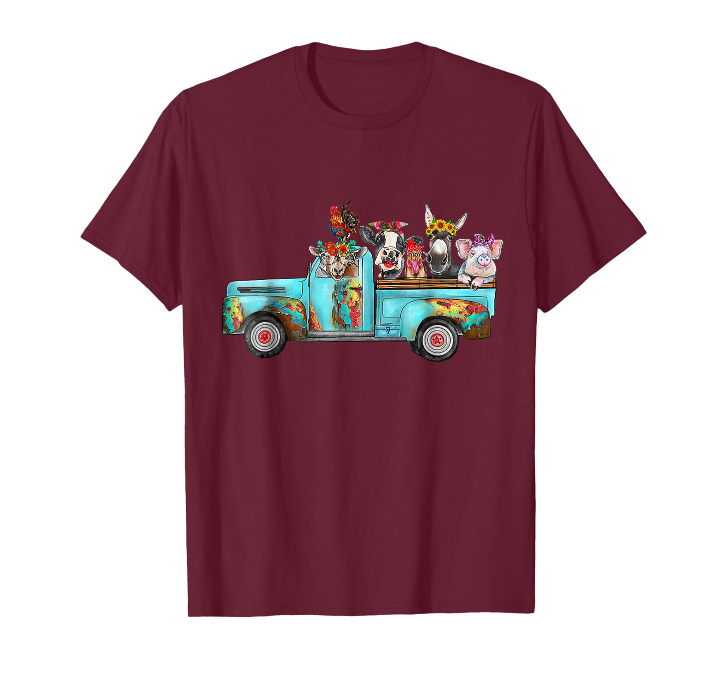 Farm Pickup Truck with Farm animals Farmer_s Wife Cow Girl T-Shirt