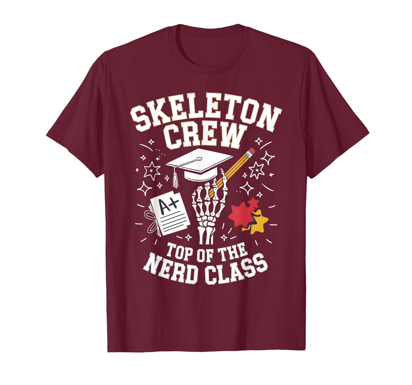 Skeleton Nerd Fall Aesthetic Smart Spooky Study Crew T-Shirt