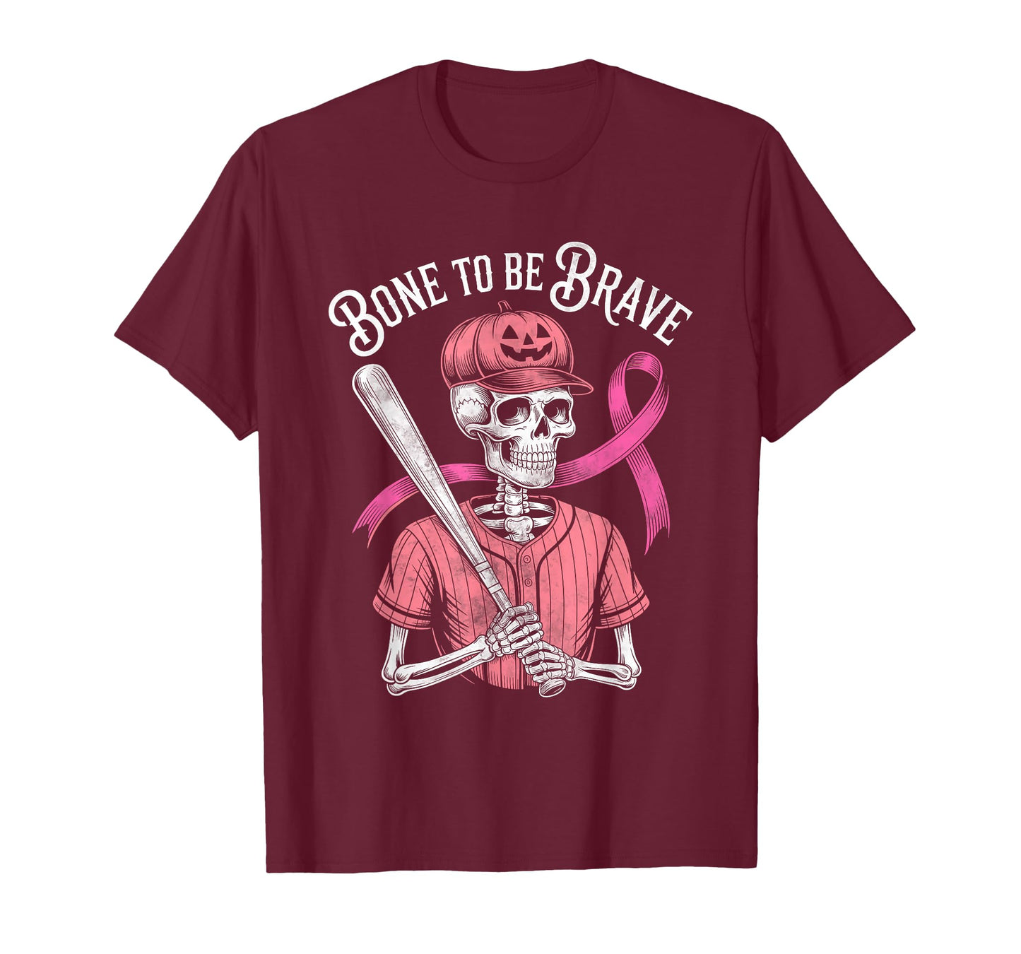 Baseball Skeleton Fighter Halloween Breast Cancer Awareness T-Shirt