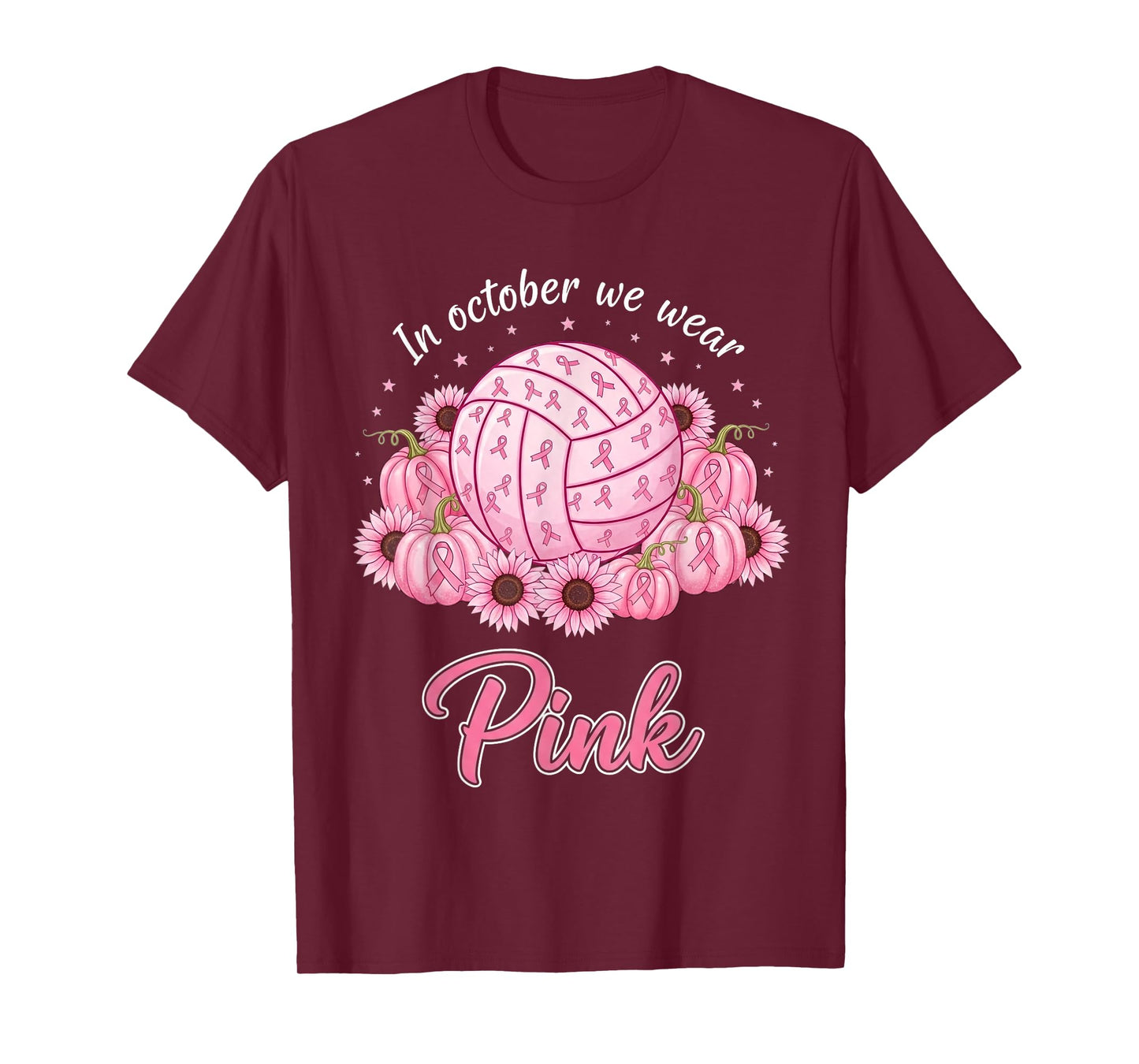 in October We Wear Pink Volleyball Breast Cancer Awareness T-Shirt