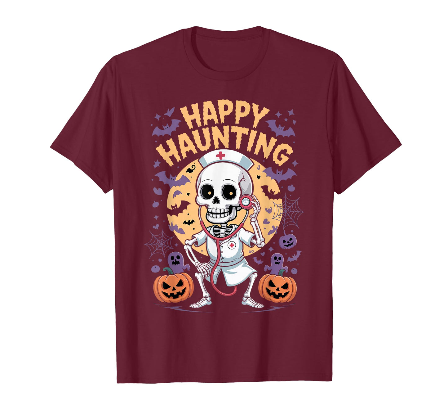 Halloween Nurse Skeleton Happy Haunting T-Shirt