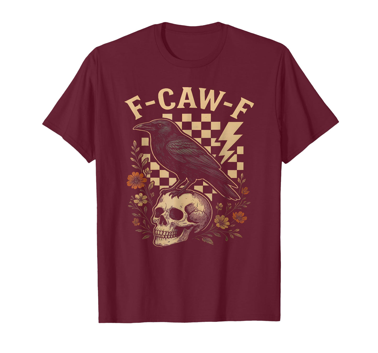 Halloween F Caw F Black Raven Bird FCawF Crow Checkered T-Shirt