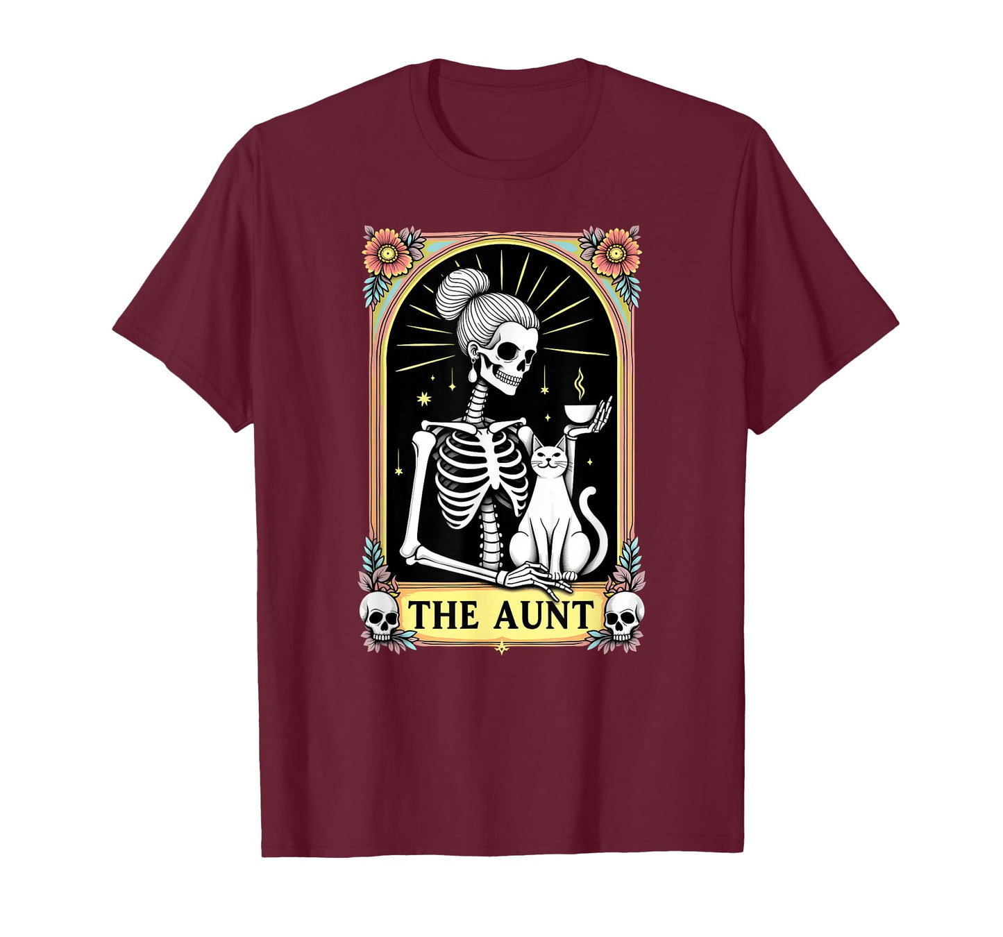 Gothic Tarot Card Aunt Skeleton Cat Mom Coffee T-Shirt