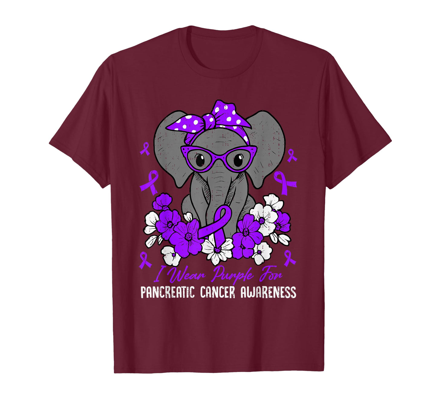 Pancreatic Cancer Awareness Elephant Ribbon Purple Support T-Shirt