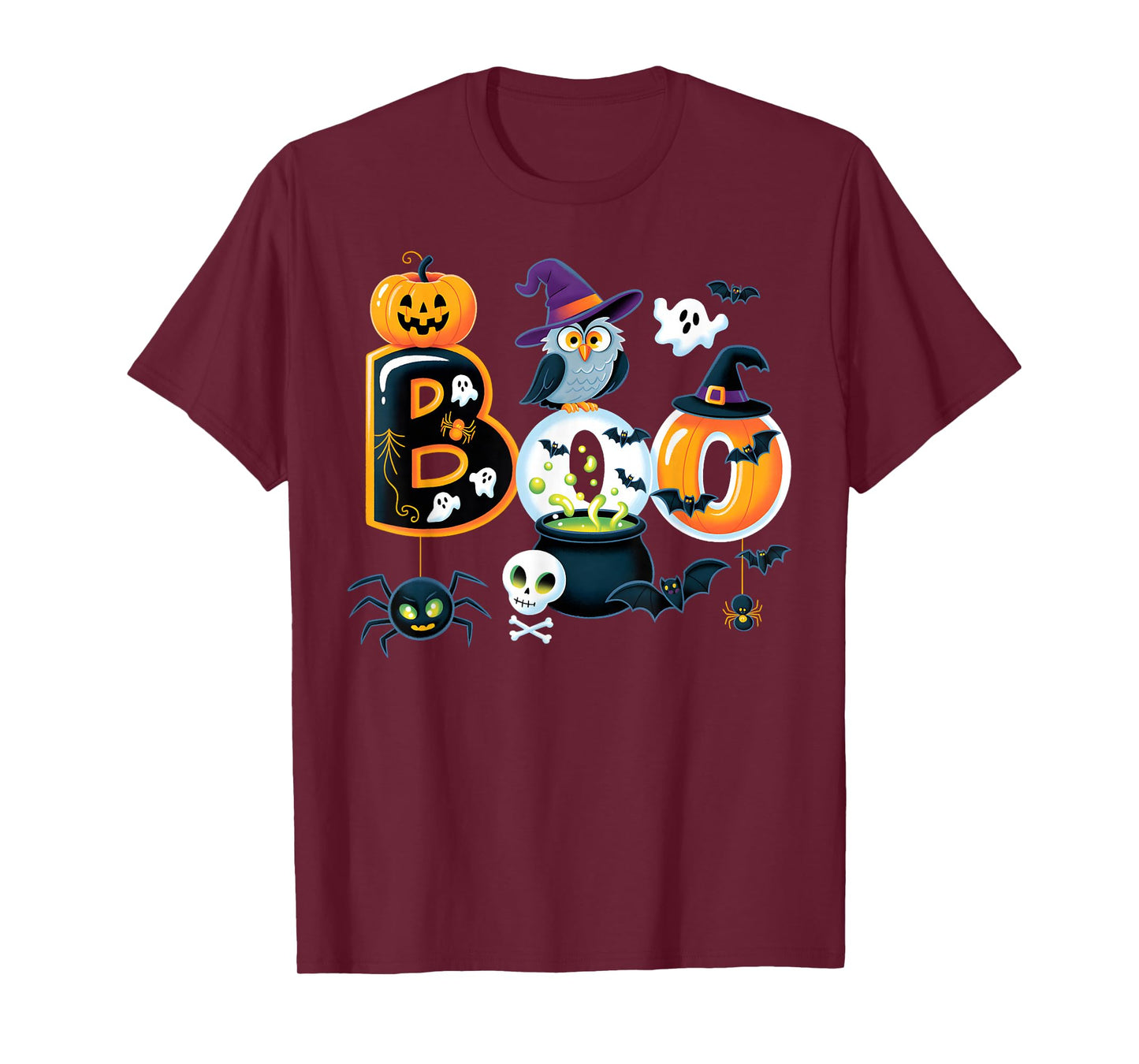 Boo Creepy Owl Pumpkin Ghost Spooky Halloween Men Women Kids T-Shirt