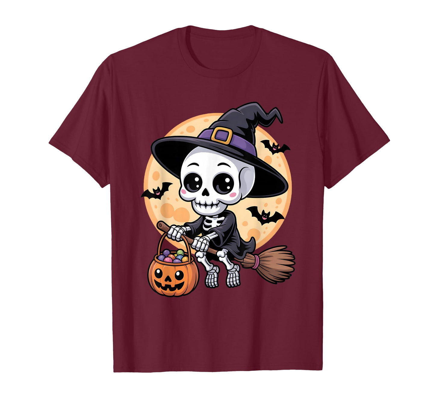 Skeleton Witch Hat Pumpkin Halloween Costume Men Women Kids T-Shirt