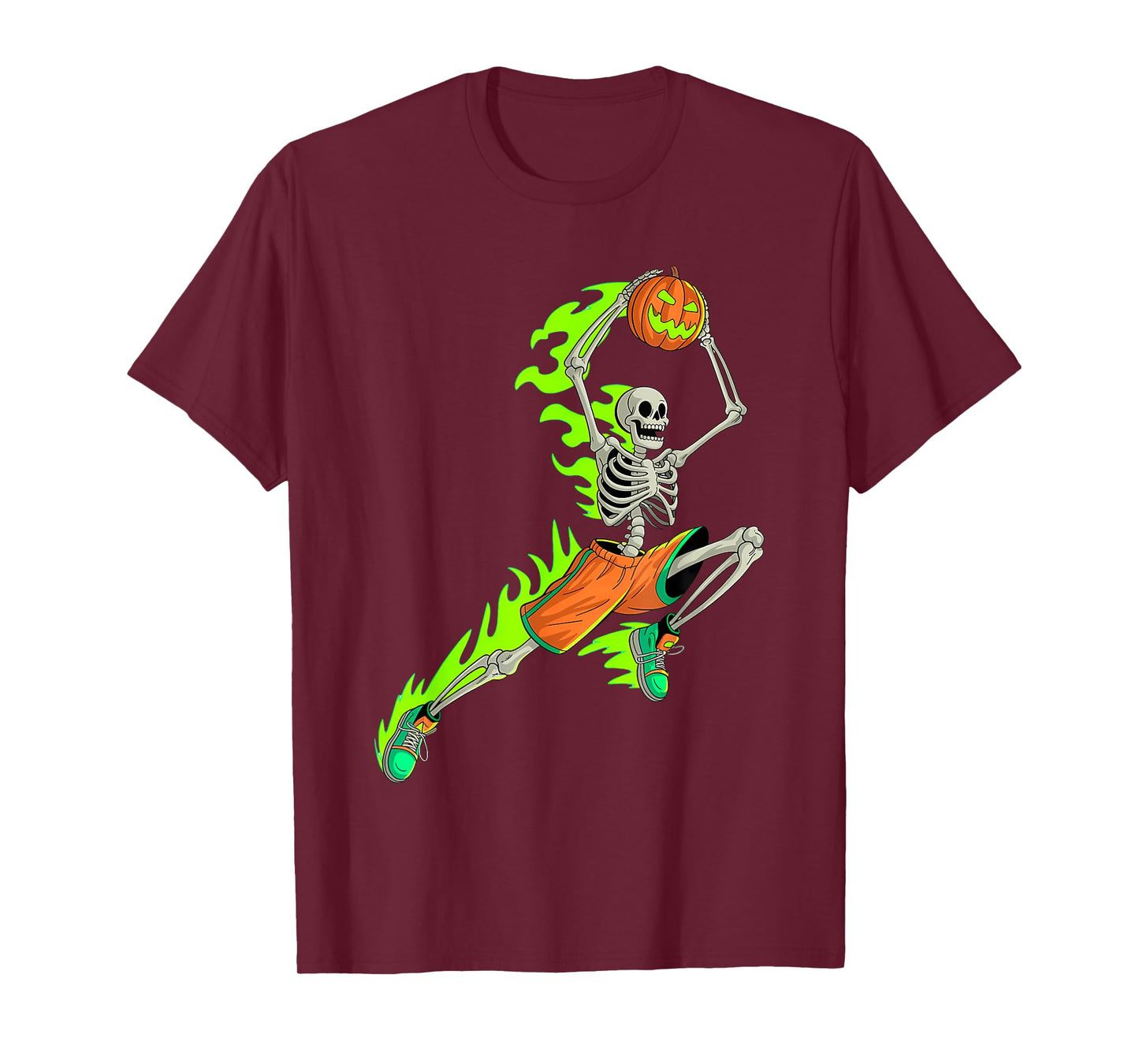 Funny Skeleton Basketball Halloween Pumpkin Mens Boys Kids T-Shirt