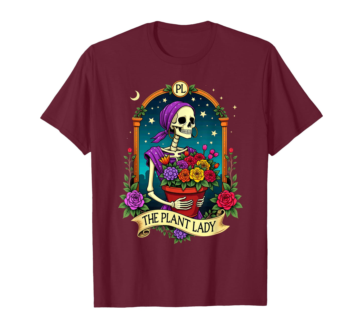 Gothic Tarot Card The Plant Lady Skeleton Halloween T-Shirt