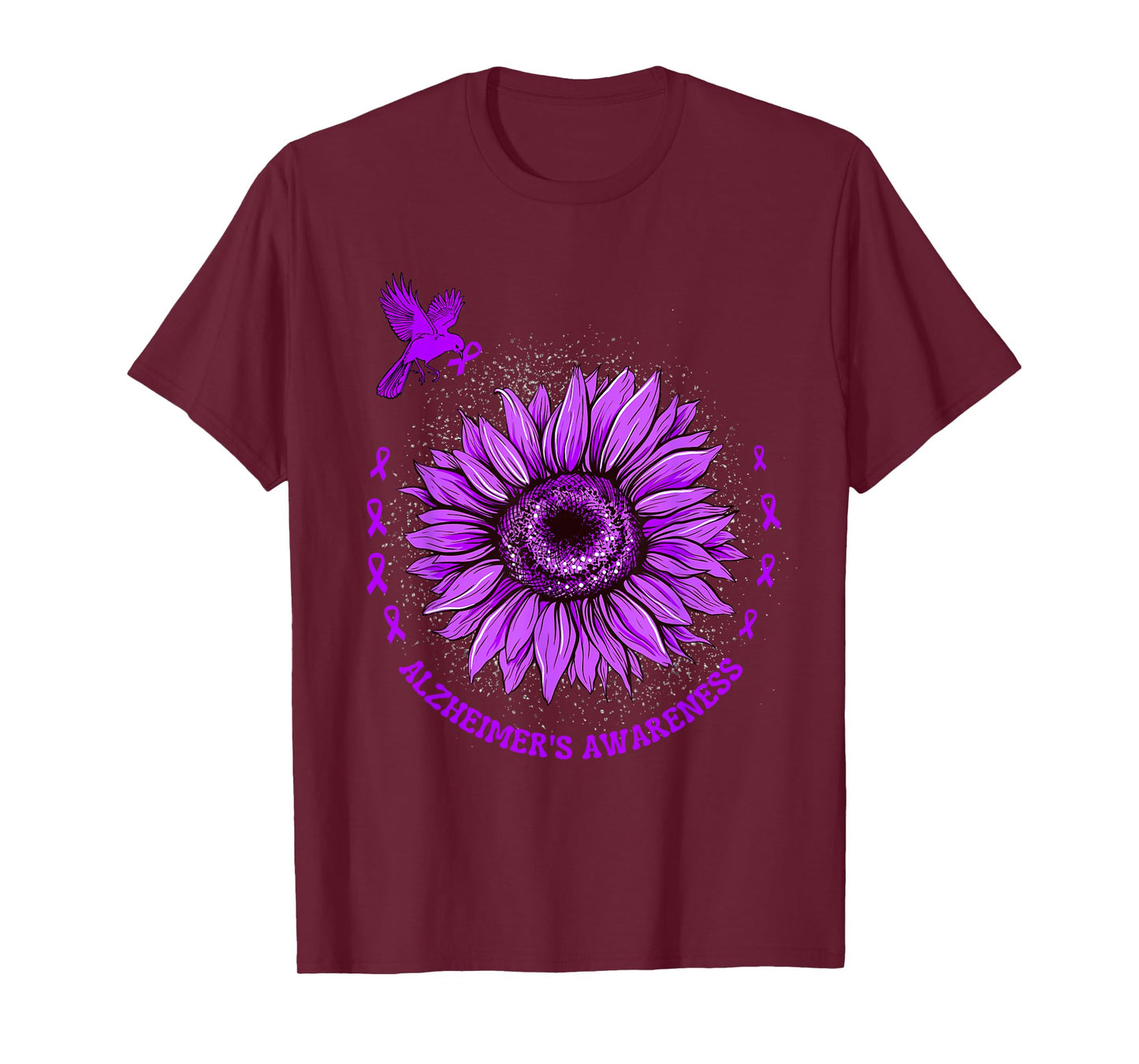 Alzheimer's Awareness Ribbon Purple Sunflower Ribbon Hope T-Shirt