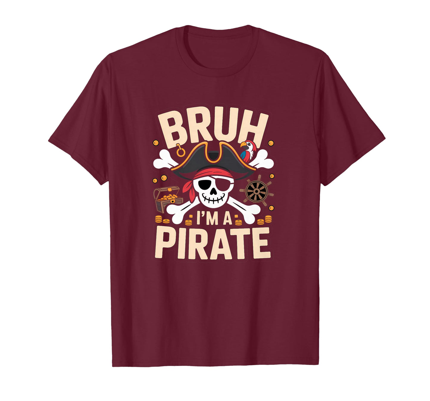 Bruh I'm A Pirate Skeleton Funny Halloween Costume Kids Boy T-Shirt