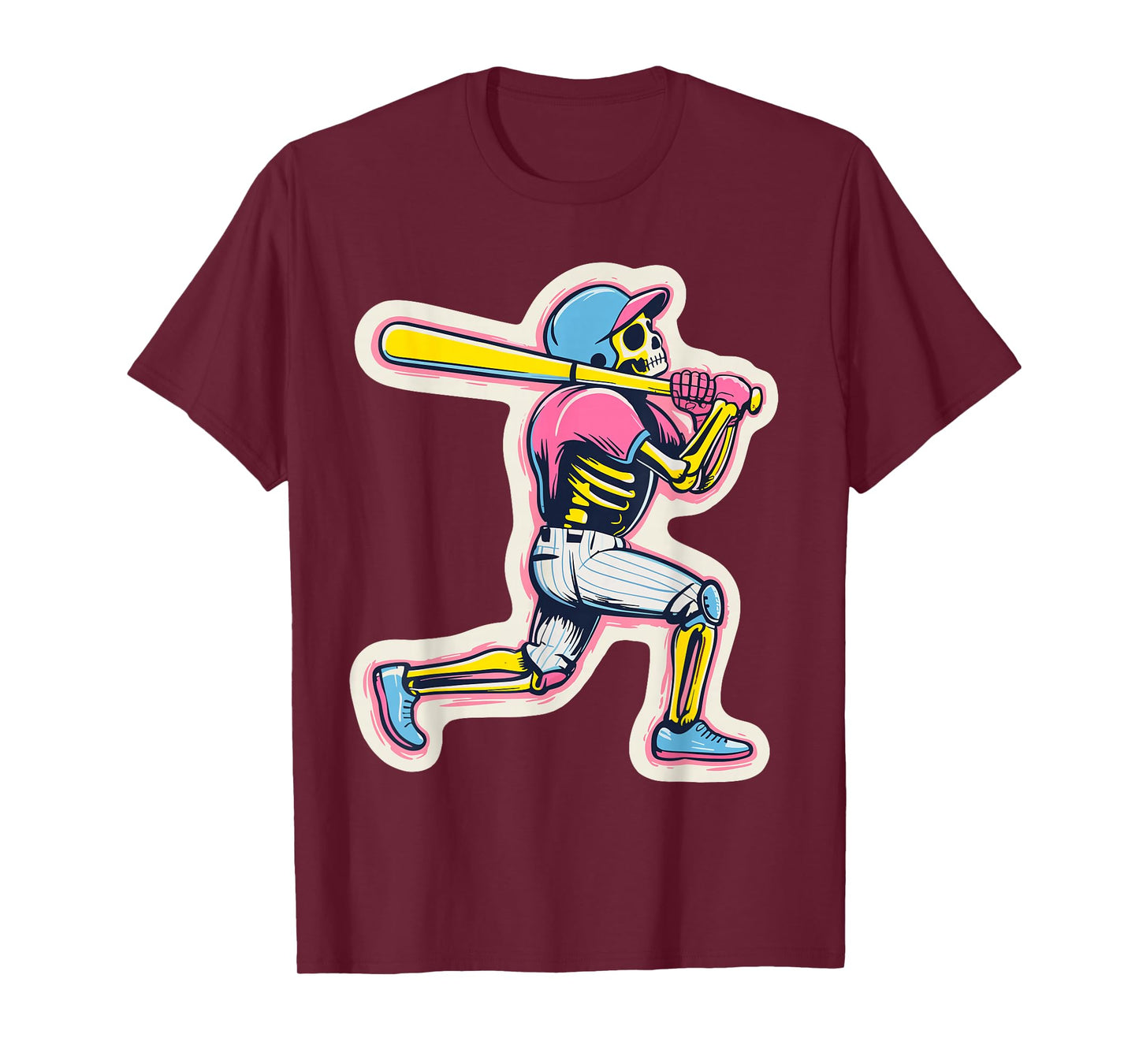 Baseball Drip Skeleton Graphic Retro 80s Melting Design T-Shirt