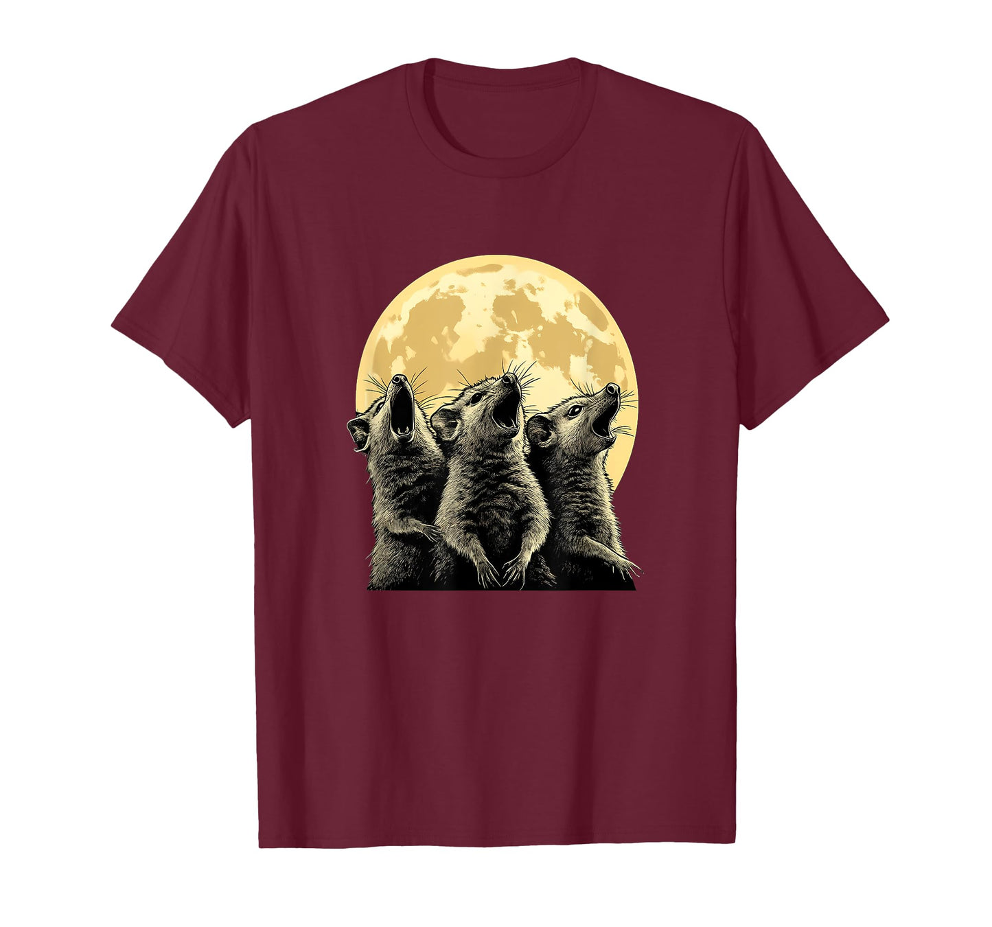 Three Possums Howling at the Moon - Funny 3 Opossum Howl T-Shirt