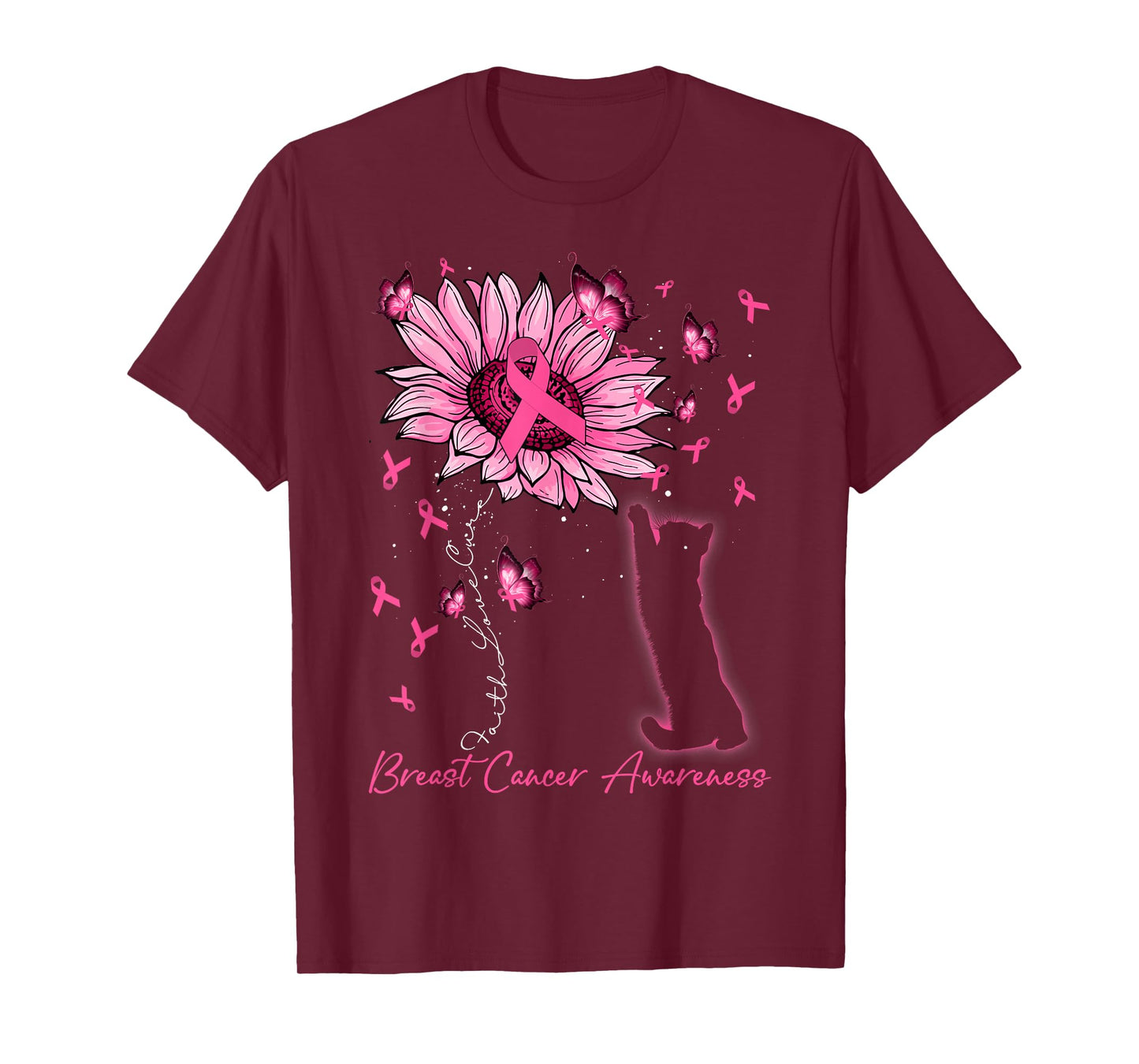 Faith Love Cure Breast Cancer Black Cat & Sunflower Women T-Shirt