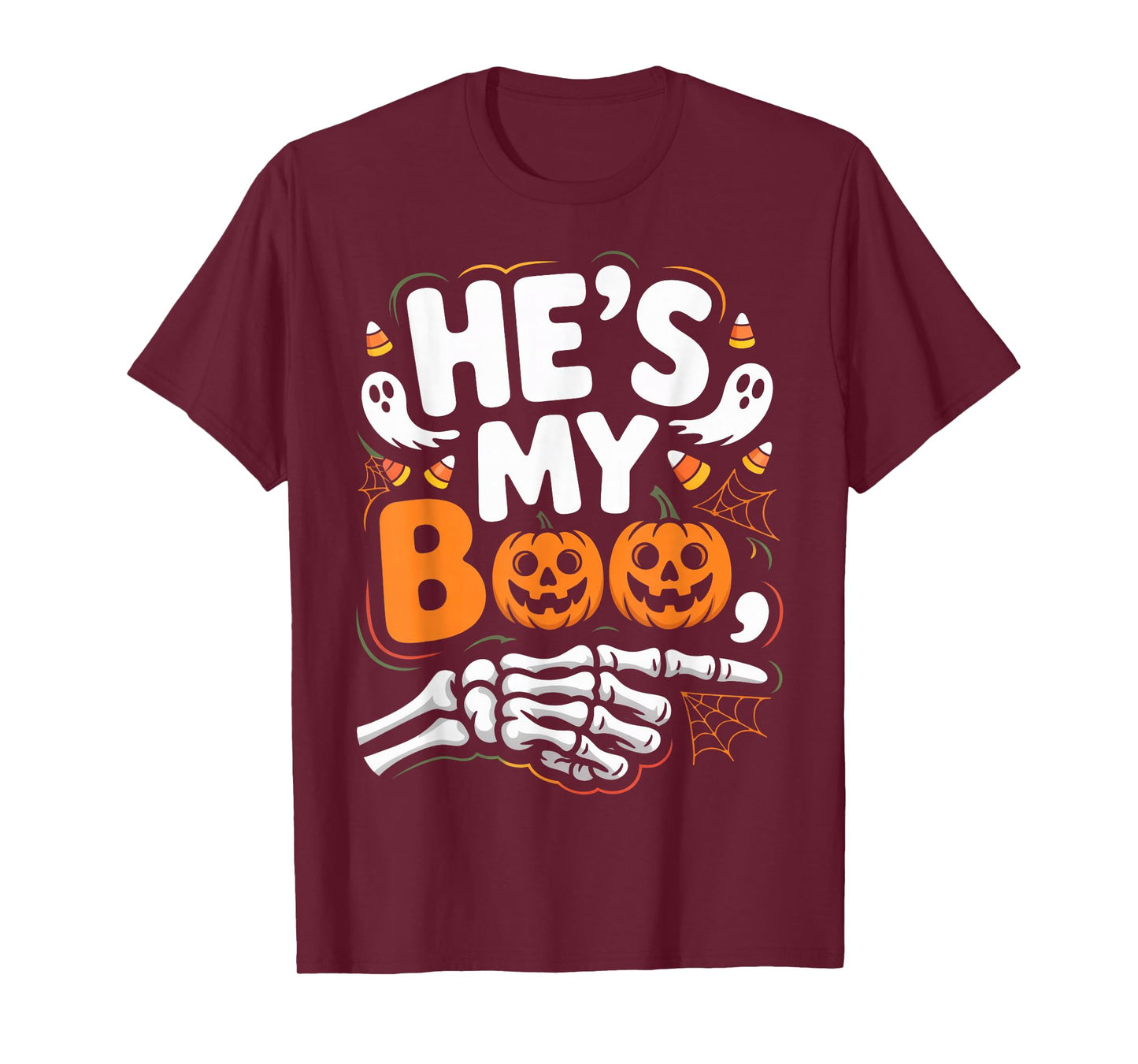 He’s My Boo Couple Matching Halloween Skeleton Design T-Shirt