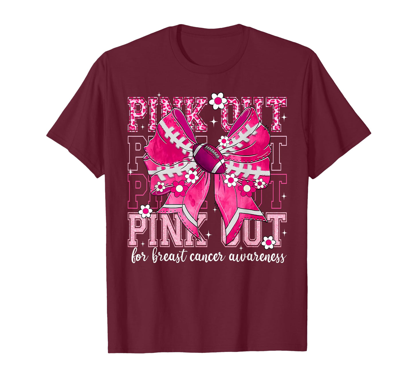 Pink Out Football Team Coquette Bow Breast Cancer Awareness T-Shirt